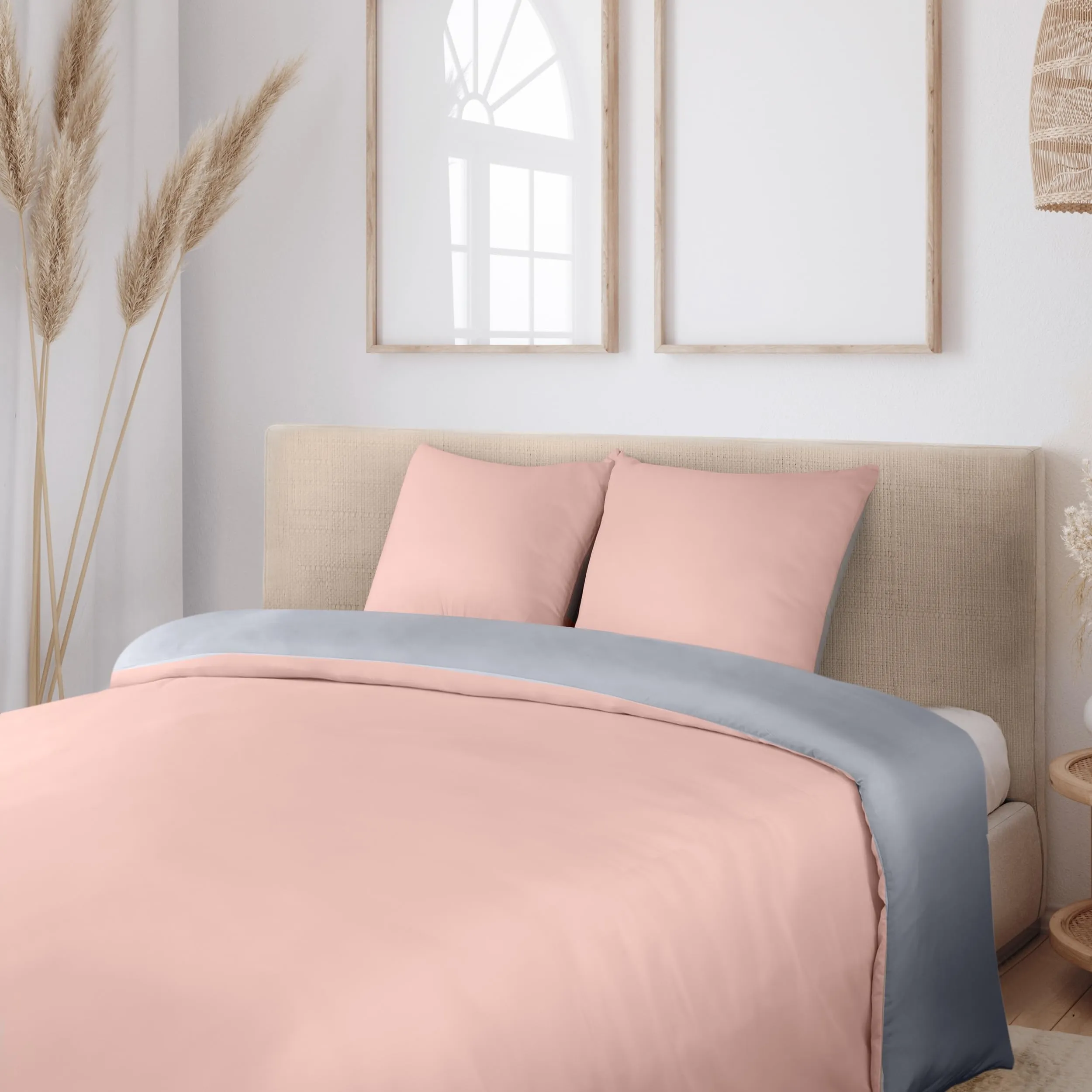 Utopia Bedding Copripiumino Matrimoniale 240x220 cm con 2 Federe, Grigio/Rosa - immagine 2