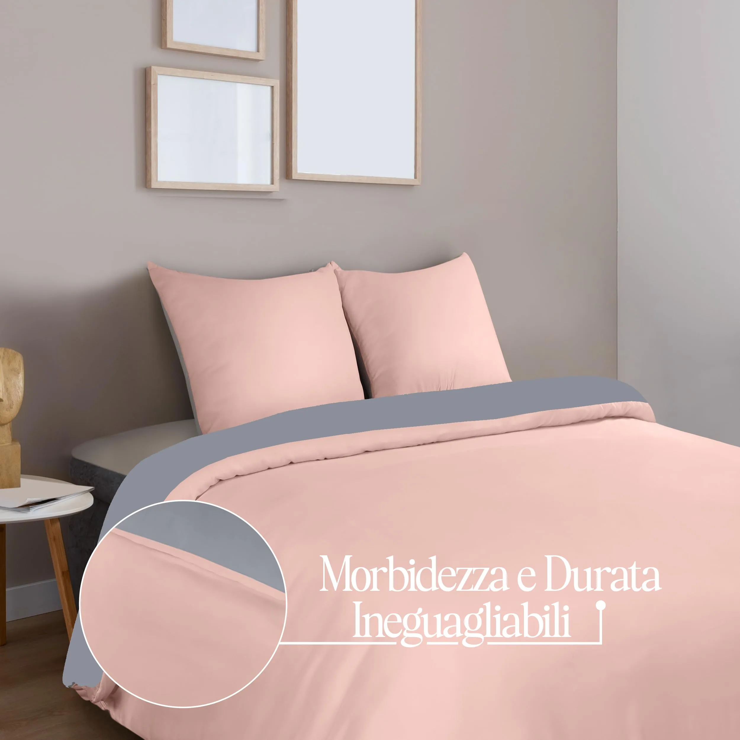 Utopia Bedding Copripiumino Matrimoniale 240x220 cm con 2 Federe, Grigio/Rosa - immagine 4