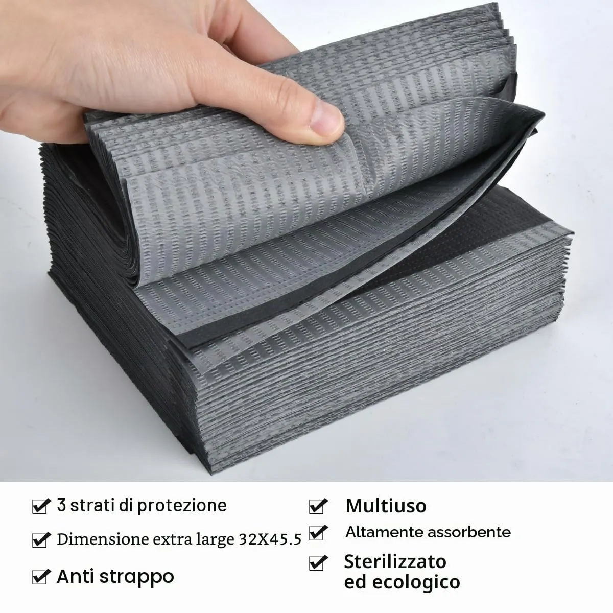 OTYMIOW Tappeto Monouso Impermeabile per Tatuaggi e Bavaglini Dentali, Nero, 45 x 33 cm, 125 Pezzi - immagine 5
