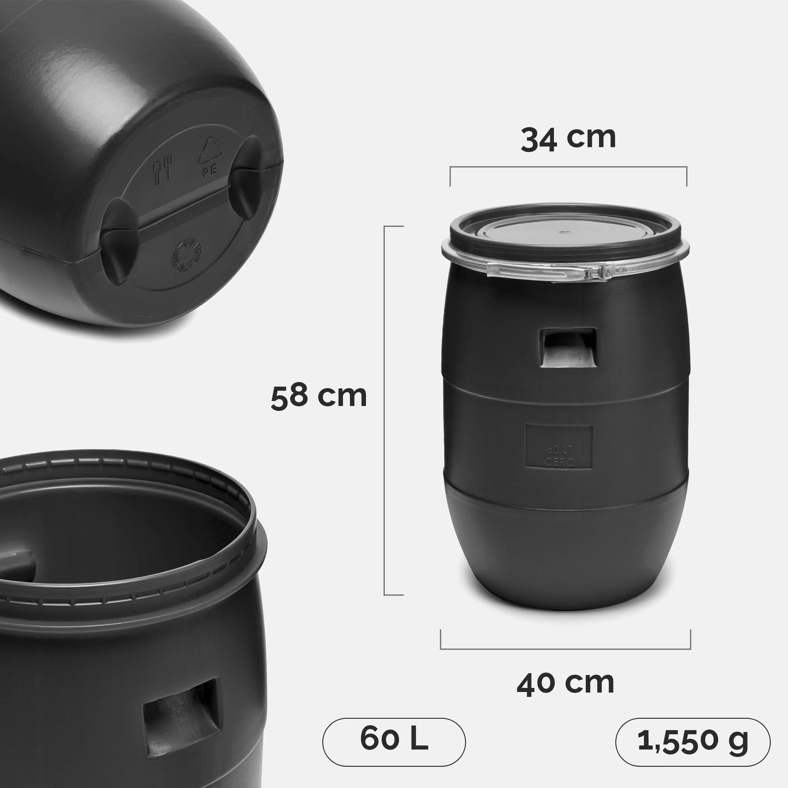 Garronda Serbatoio Acqua HDPE per Alimenti 60L Nero GD-0078 - immagine 2