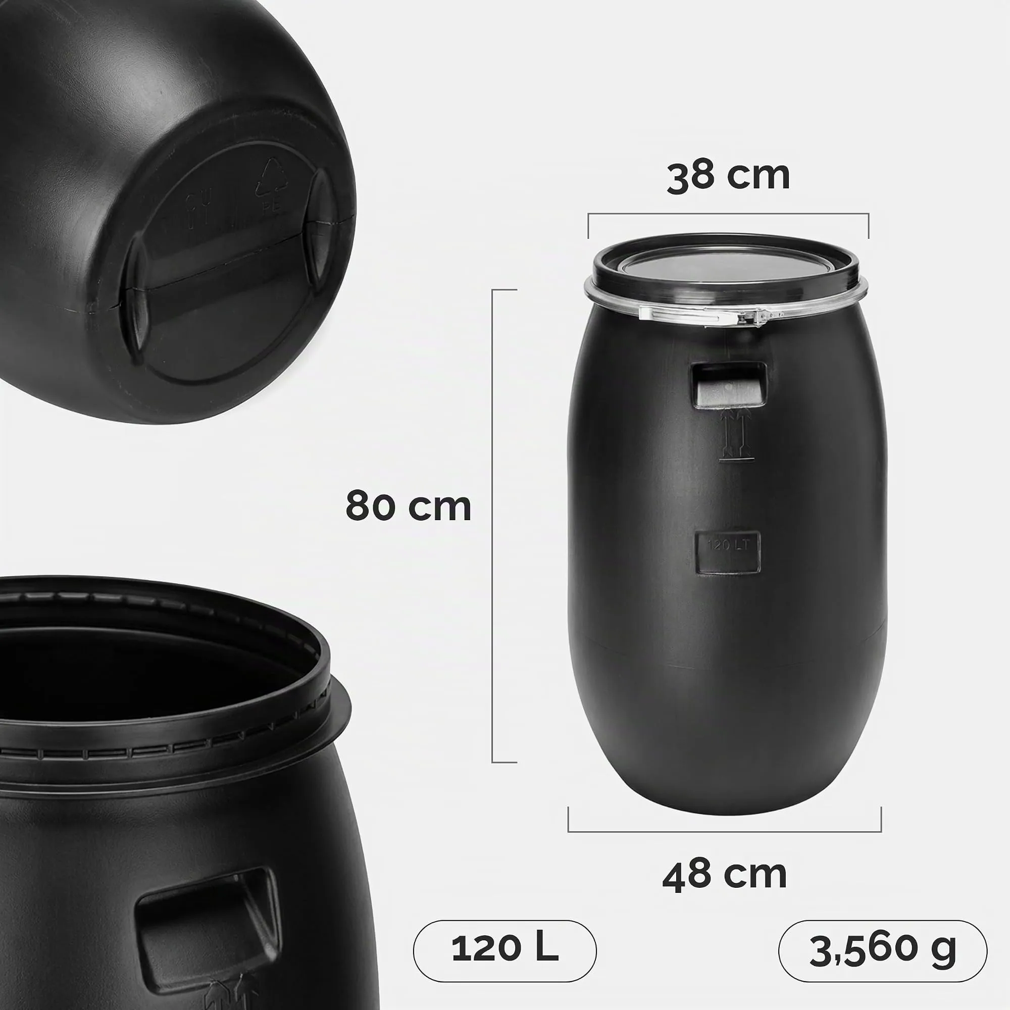 Garronda Serbatoio Acqua HDPE per Alimenti 120L Nero GD-0078 - immagine 2