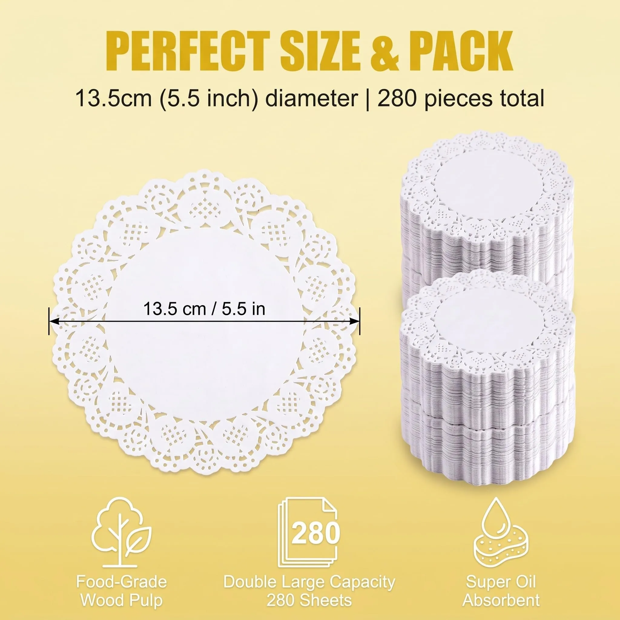 QALPOM Centrini di Carta Rotondi in Pizzo Bianco, 13,5 cm, 280 Pezzi - immagine 5