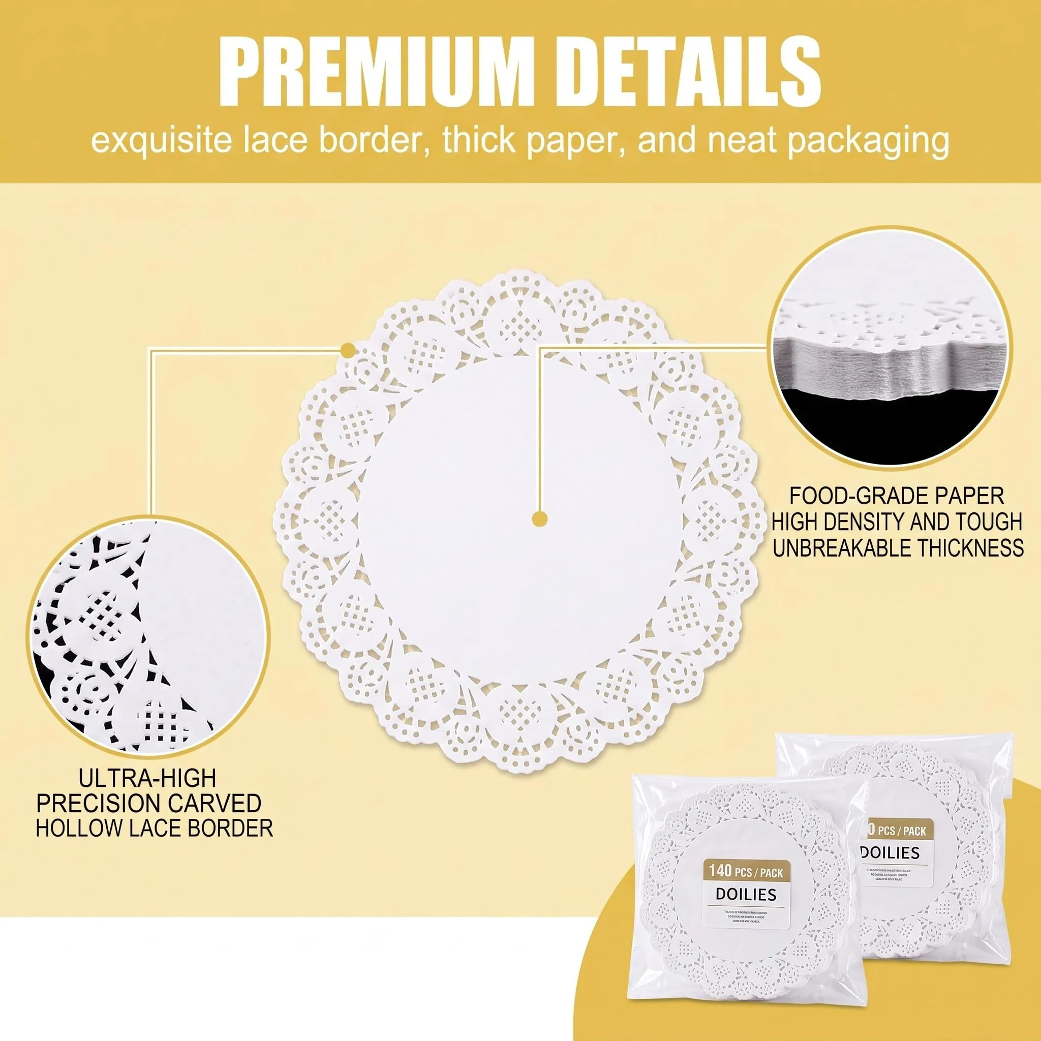 QALPOM Centrini di Carta Rotondi in Pizzo Bianco, 13,5 cm, 280 Pezzi - immagine 6