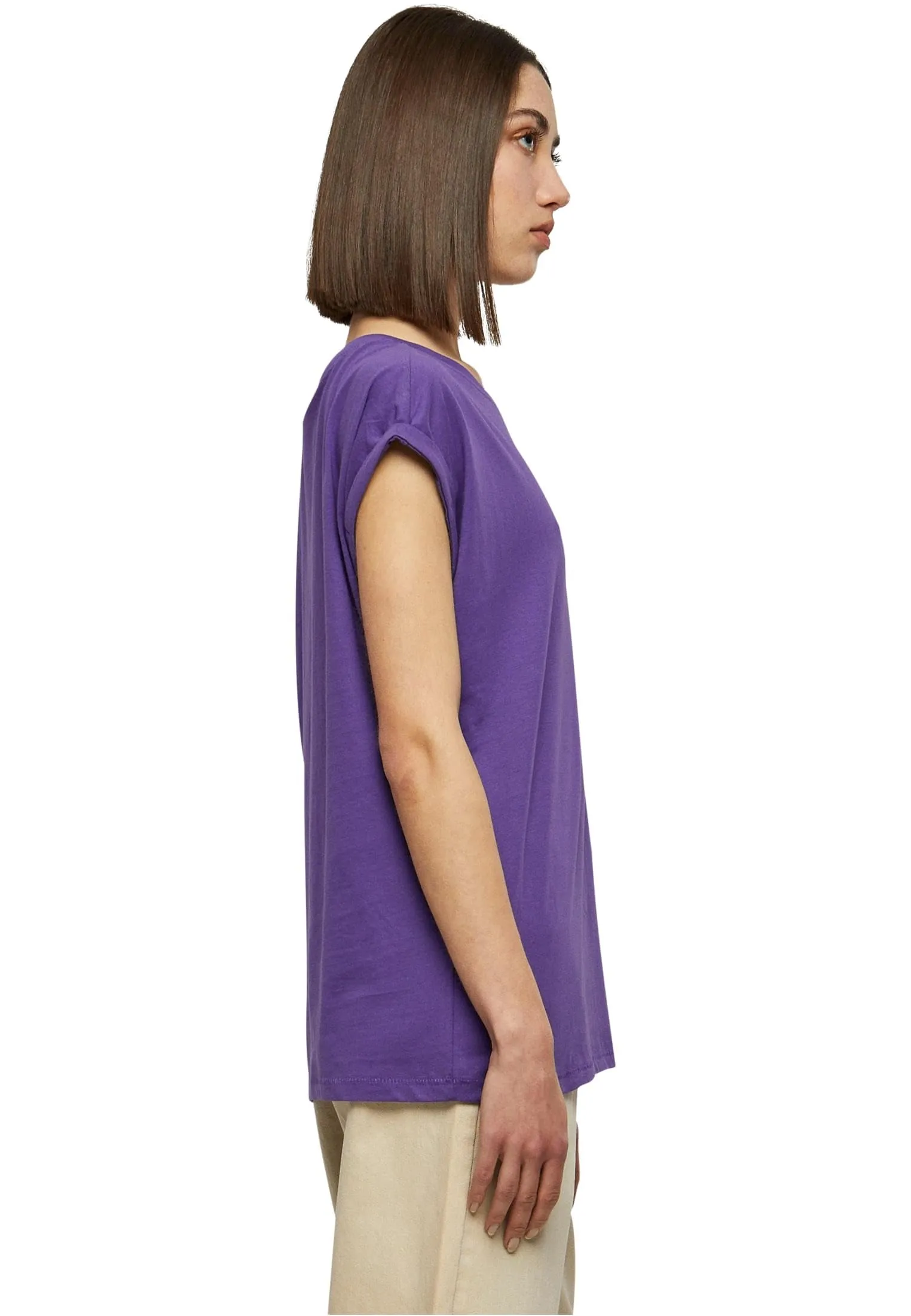 Urban Classics Donna T-shirt Manica Arrotolata in Cotone, Rosso Ciliegia, XXL - immagine 2