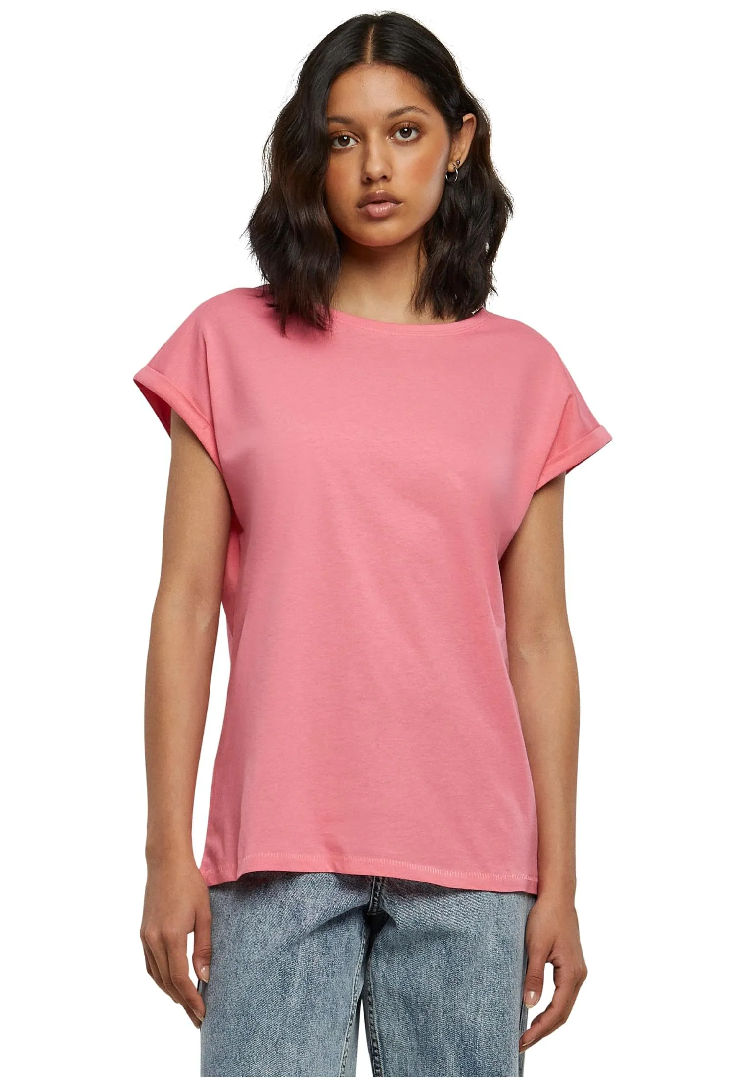 Urban Classics T-Shirt da Donna con Maniche Arrotolate in Cotone, Rosso Ciliegia, Taglia XXL - immagine 1