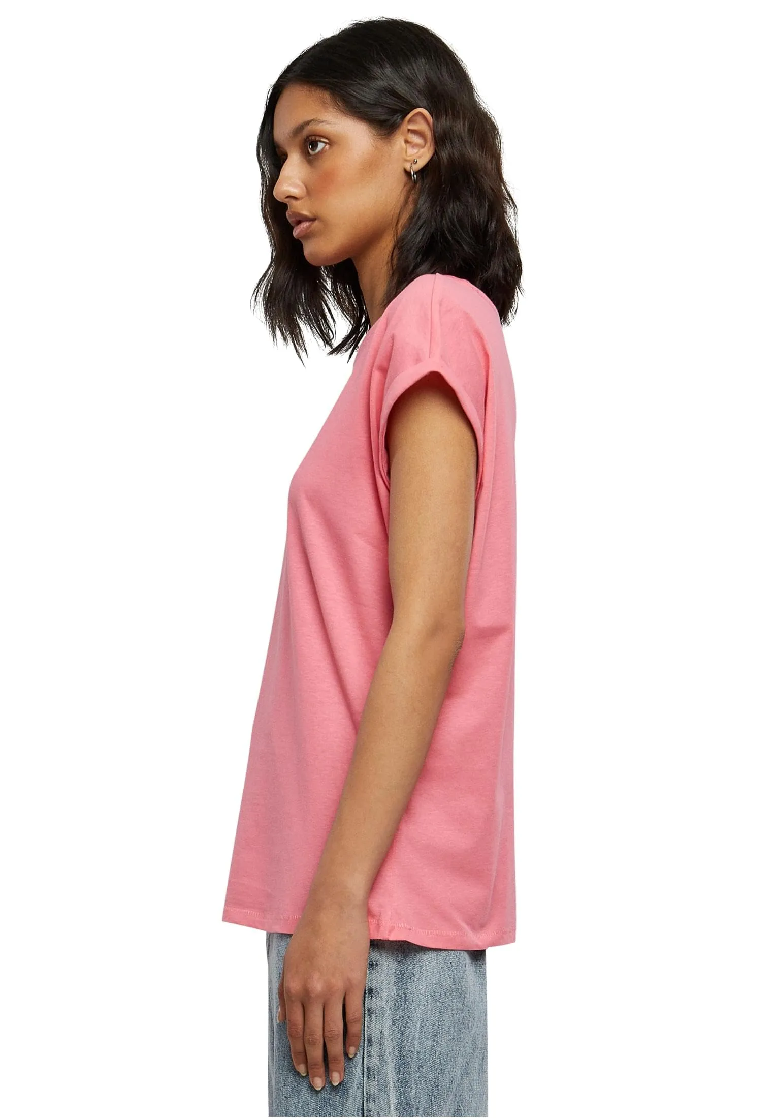 Urban Classics T-Shirt da Donna con Maniche Arrotolate in Cotone, Rosso Ciliegia, Taglia XXL - immagine 2