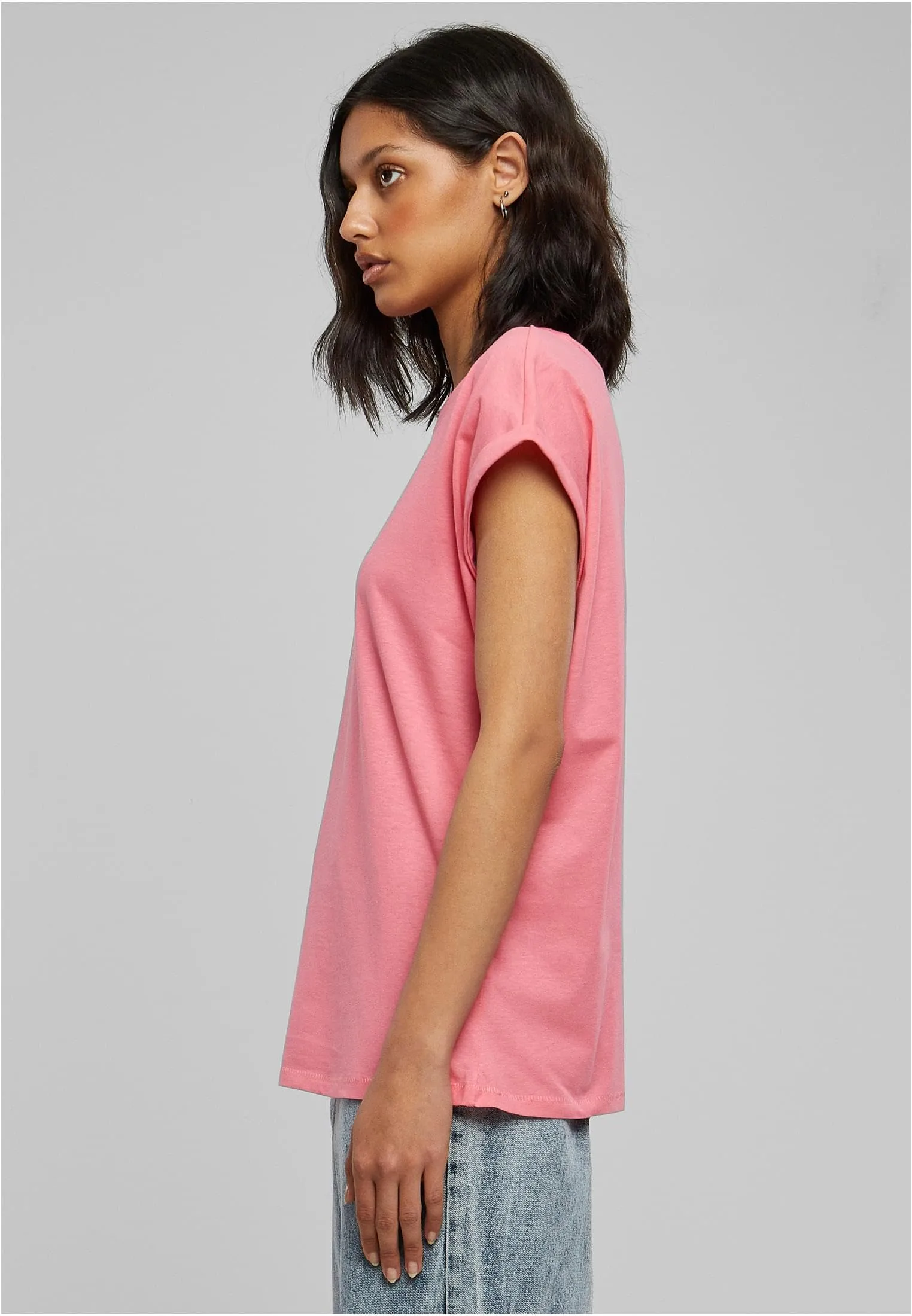 Urban Classics T-Shirt da Donna con Maniche Arrotolate in Cotone, Rosso Ciliegia, Taglia XXL - immagine 9