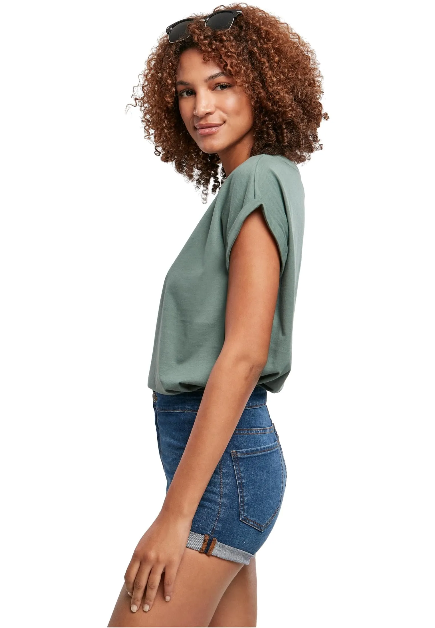 Urban Classics T-Shirt da Donna con Maniche Arrotolate in Cotone, Rosso Ciliegia, Taglia XXL - immagine 2