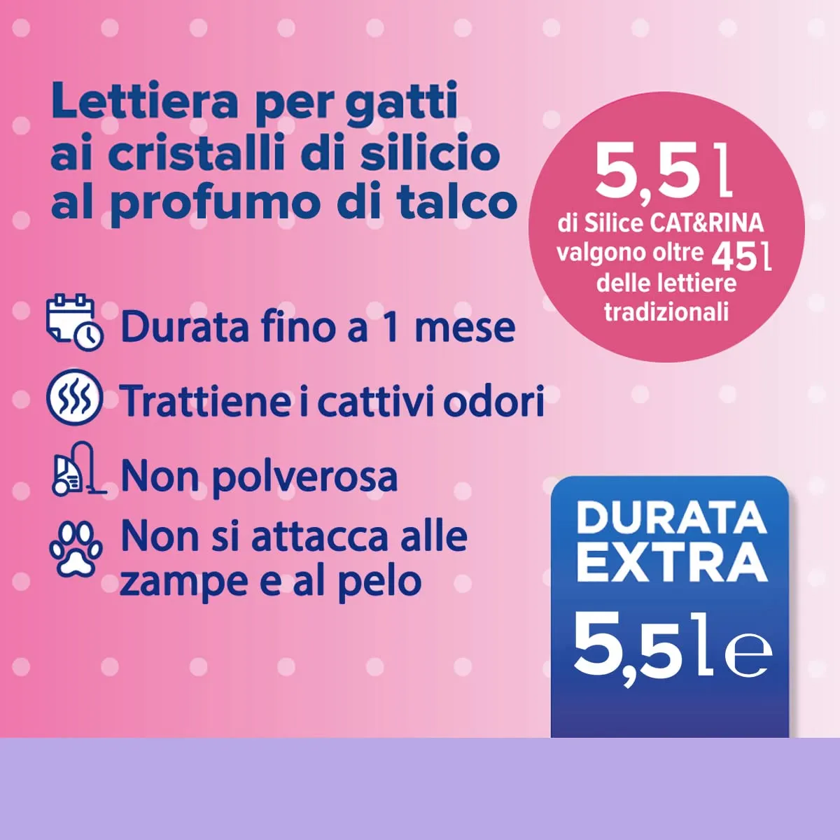 Cat&Rina Lettiera per Gatti ai Cristalli di Silicio, Profumo di Talco, Anallergica e Batteriostatica, 5,5 L - immagine 2