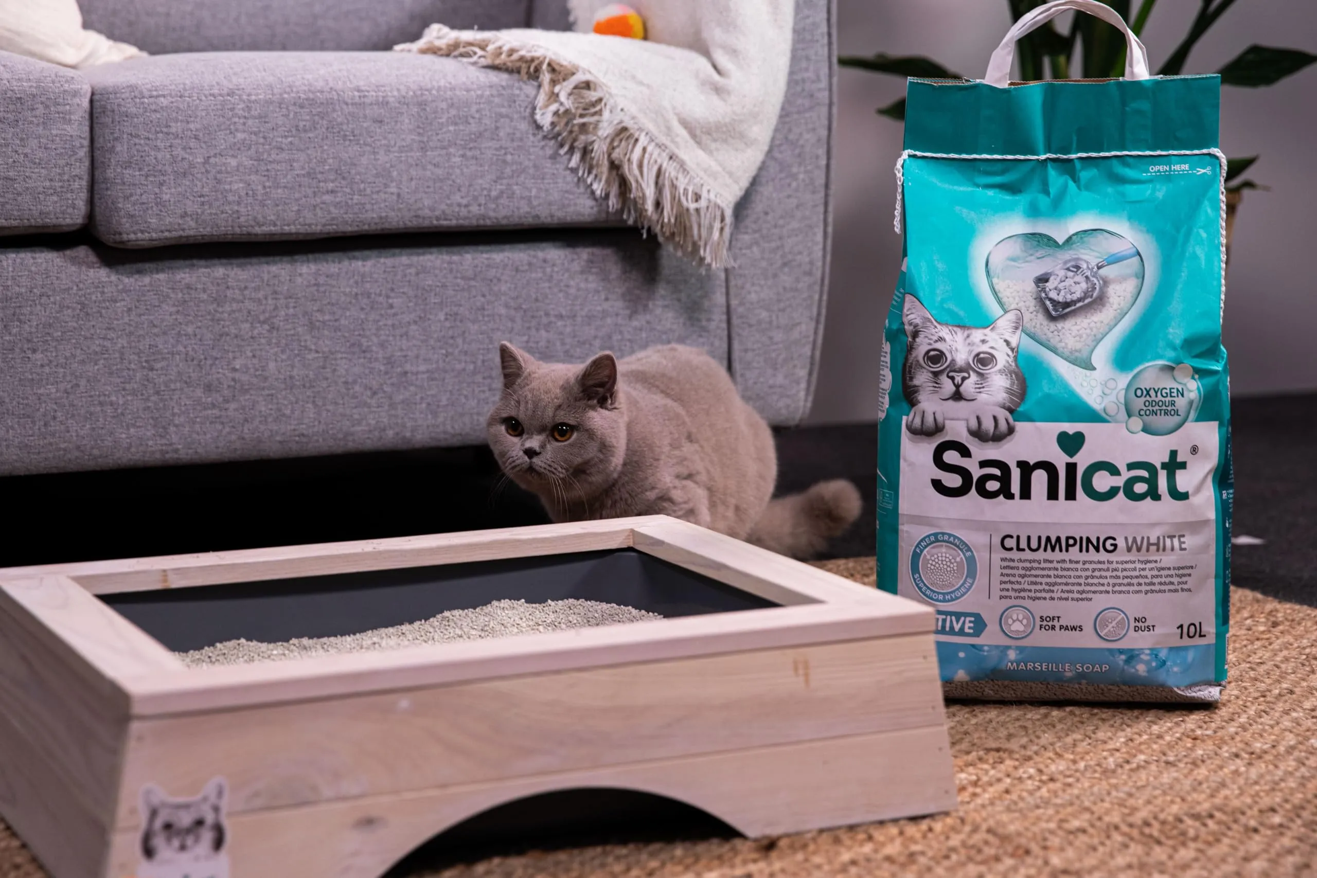 Sanicat Lettiera per gatti agglomerante bianca al Sapone di Marsiglia, 10 L - immagine 5