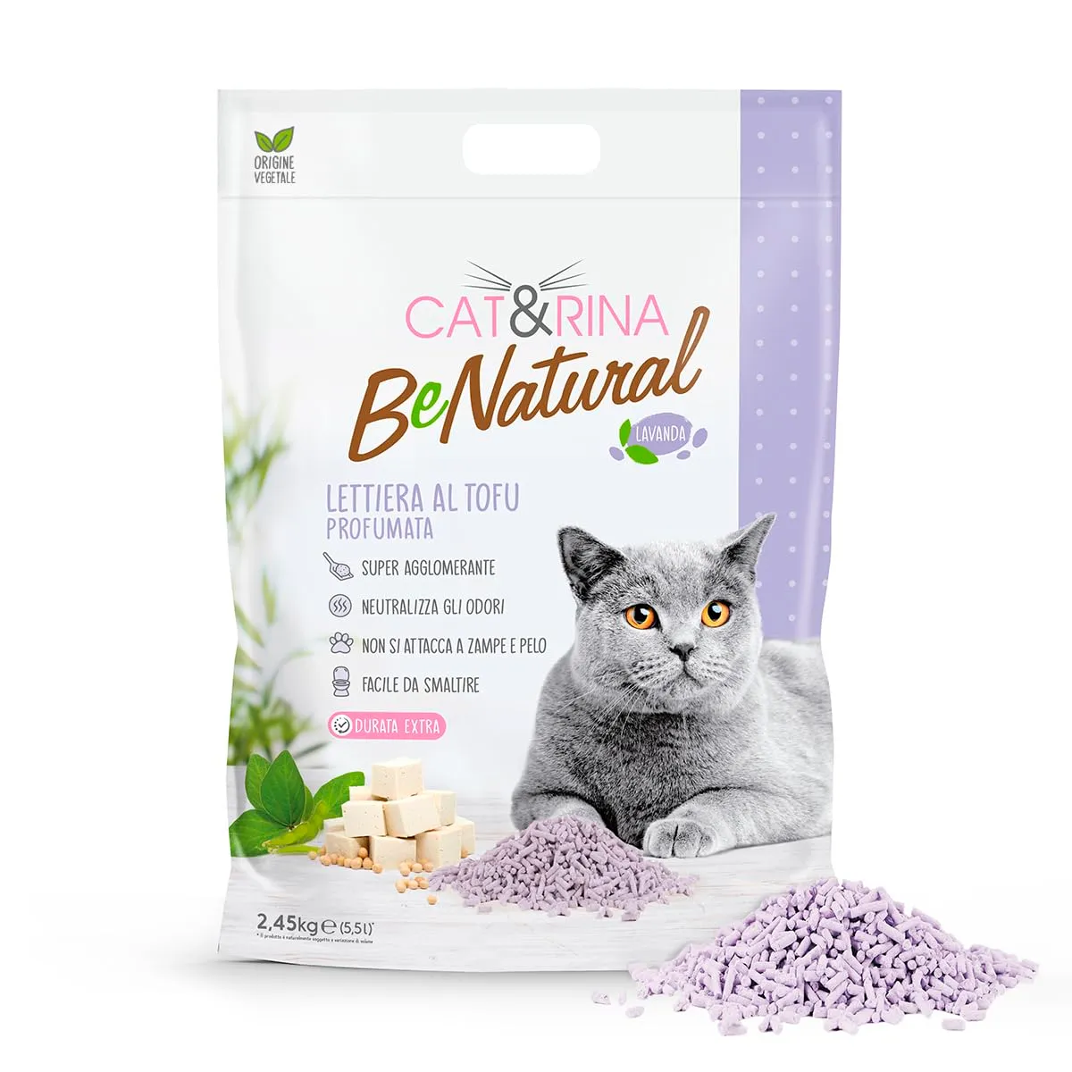 Cat&Rina BeNatural Lettiera per Gatti al Tofu, 5,5L, 6 pezzi - immagine 2