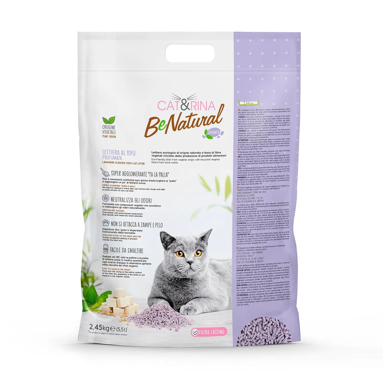 Cat&Rina BeNatural Lettiera per Gatti al Tofu, 5,5L, 6 pezzi - immagine 3