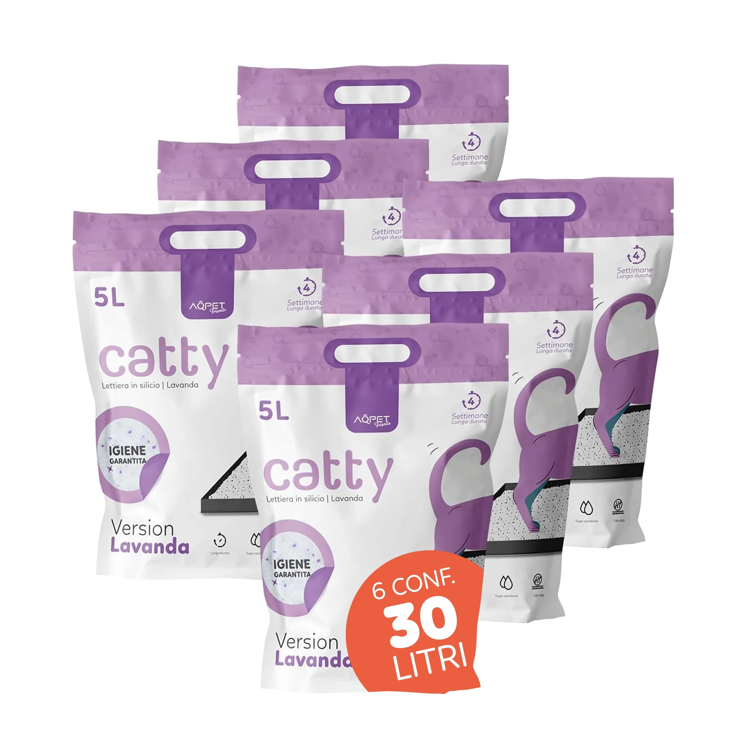 AQPET Catty Lettiera per Gatti al Silicio, Profumo Lavanda, 6x5L (30L) - immagine 1