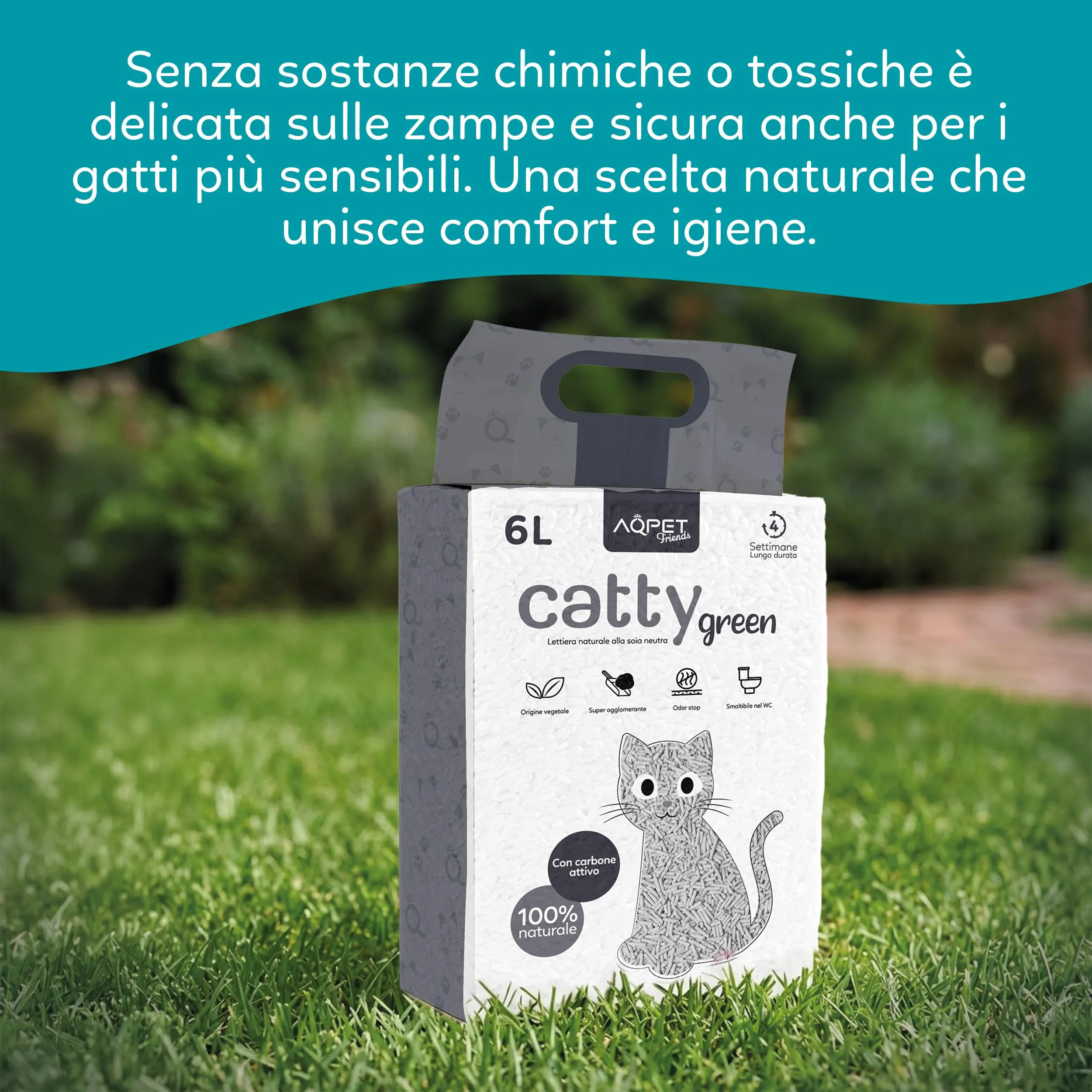 AQPET CattyGreen Lettiera in Soia Naturale al Carbone Attivo, Agglomerante e Biodegradabile, 36 Litri - immagine 6