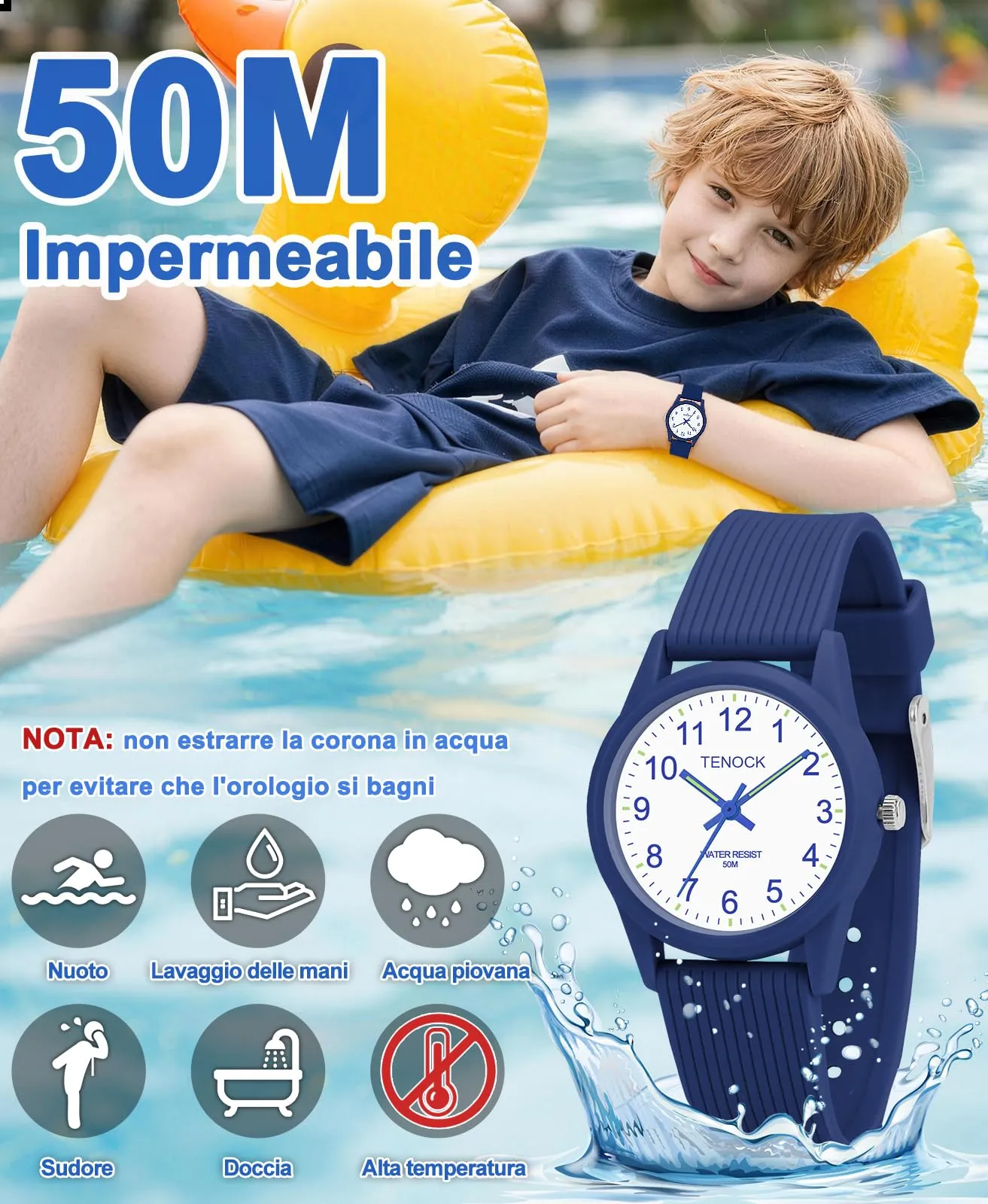 TENOCK Orologio Analogico per Bambini, Impermeabile 50M, Età 4-12 Anni, Modello SD6088 - immagine 3