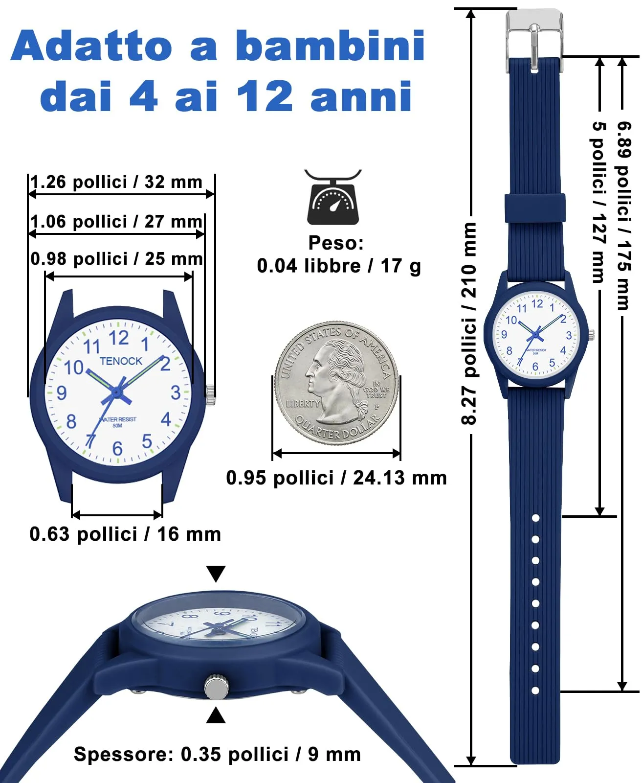 TENOCK Orologio Analogico per Bambini, Impermeabile 50M, Età 4-12 Anni, Modello SD6088 - immagine 5