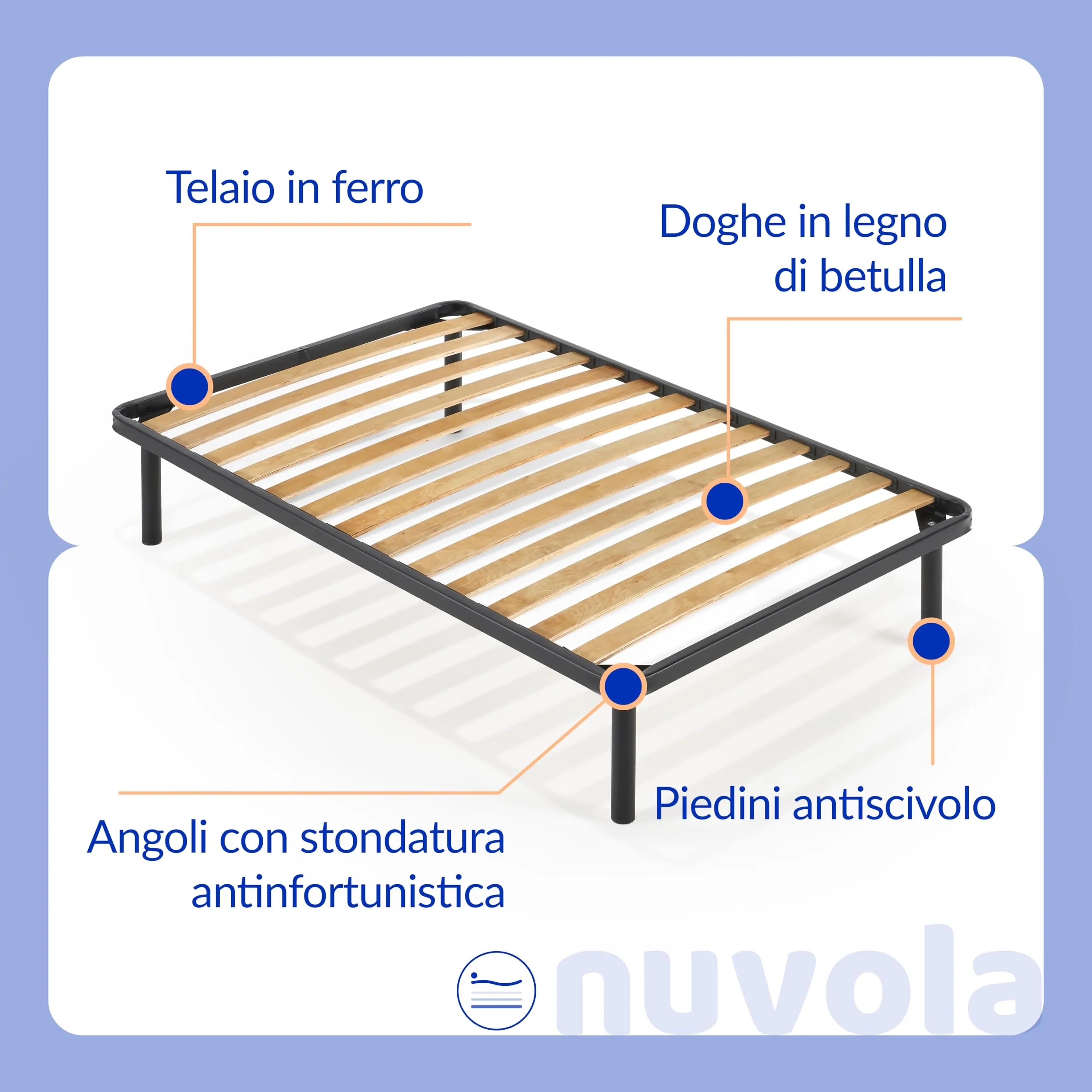 Nuvola Atena Rete Una Piazza e Mezza 120x200 con Doghe in Legno e Struttura in Ferro - immagine 4