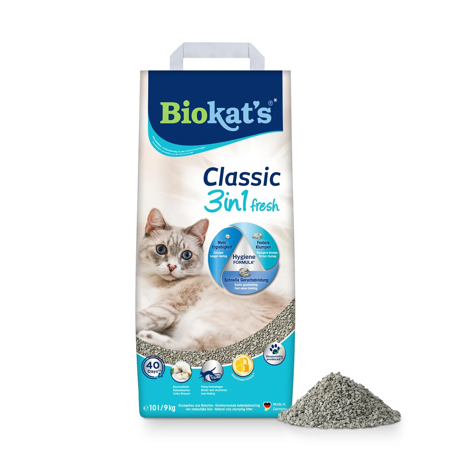 Biokat's Classic Fresh 3in1 Cotton Blossom Clumping Cat Litter, 10 L - immagine 1
