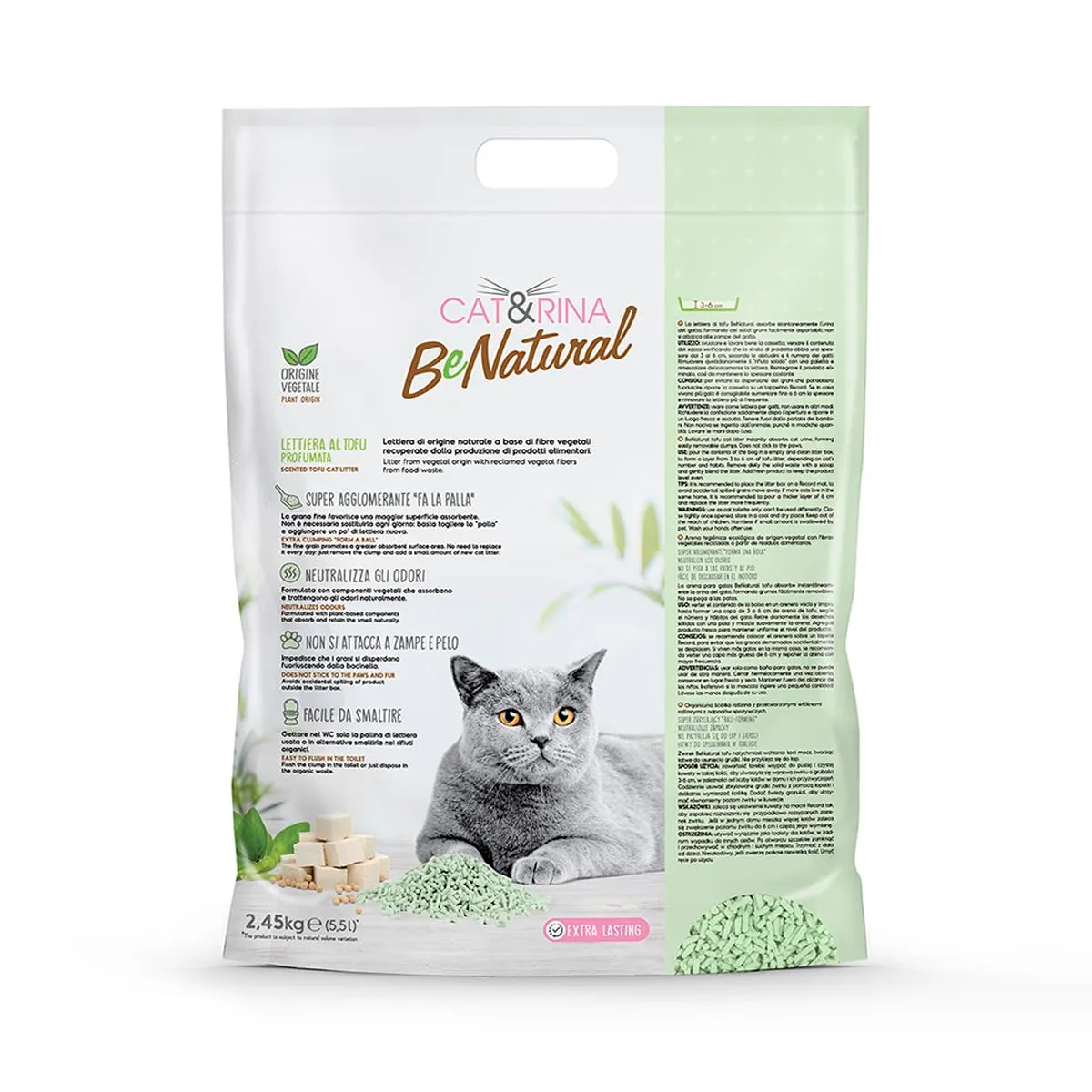 Cat&Rina BeNatural Lettiera per Gatti al Tofu, Tè Verde, 5,5 L - immagine 3