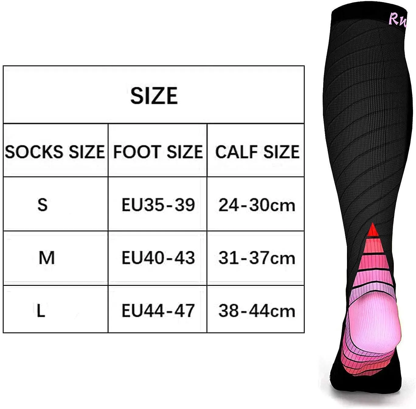 Rwest X Calze a Compressione Graduata per Donna e Uomo, Sport, Corsa, Escursioni, Bici e Viaggi, Nero & Rosso - immagine 7