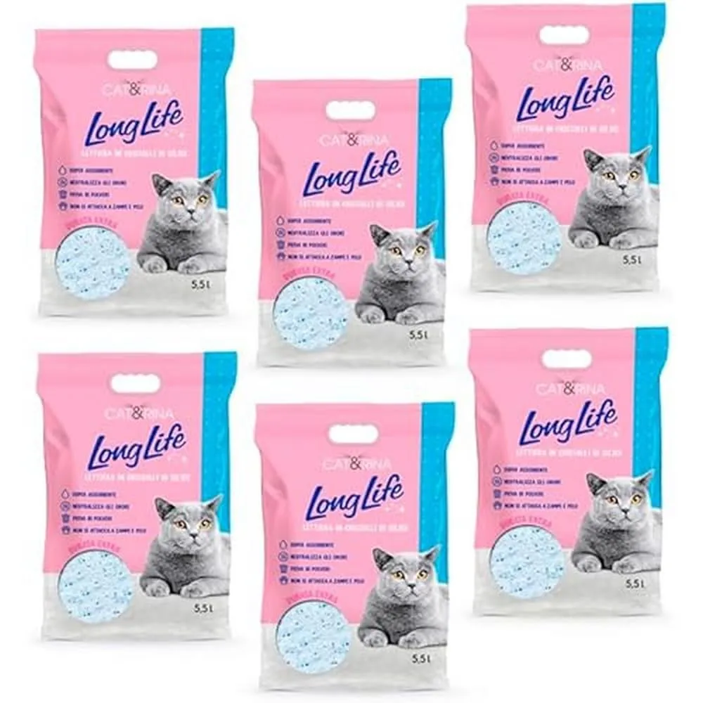 Cat&Rina Long Life Lettiera per Gatti ai Cristalli di Silicio, 5,5l, Confezione da 6 pezzi - immagine 1