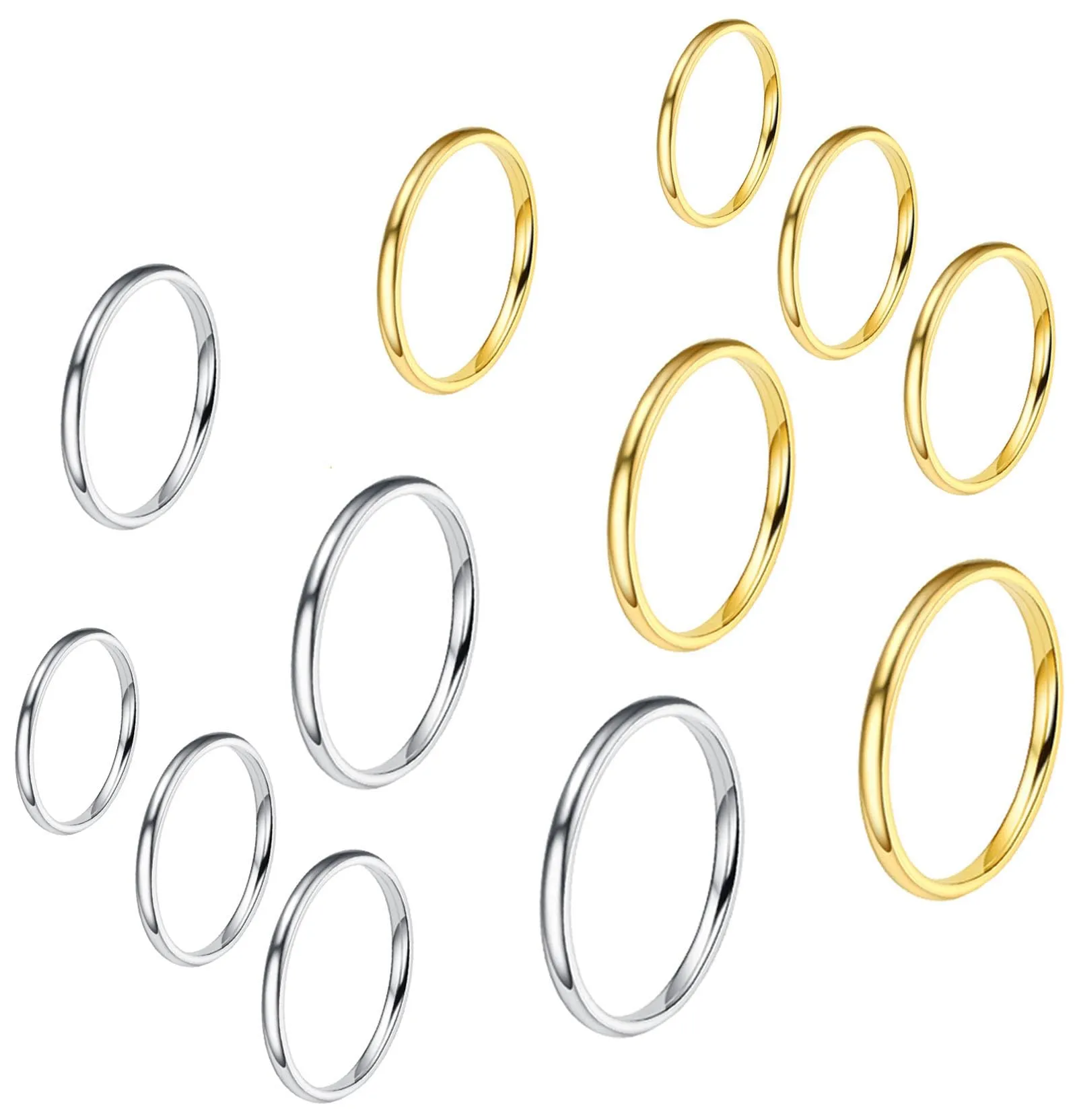 VELESAY Set di 12 Anelli Impilabili in Acciaio Inossidabile per Donna e Ragazze, Argento/Oro - immagine 1