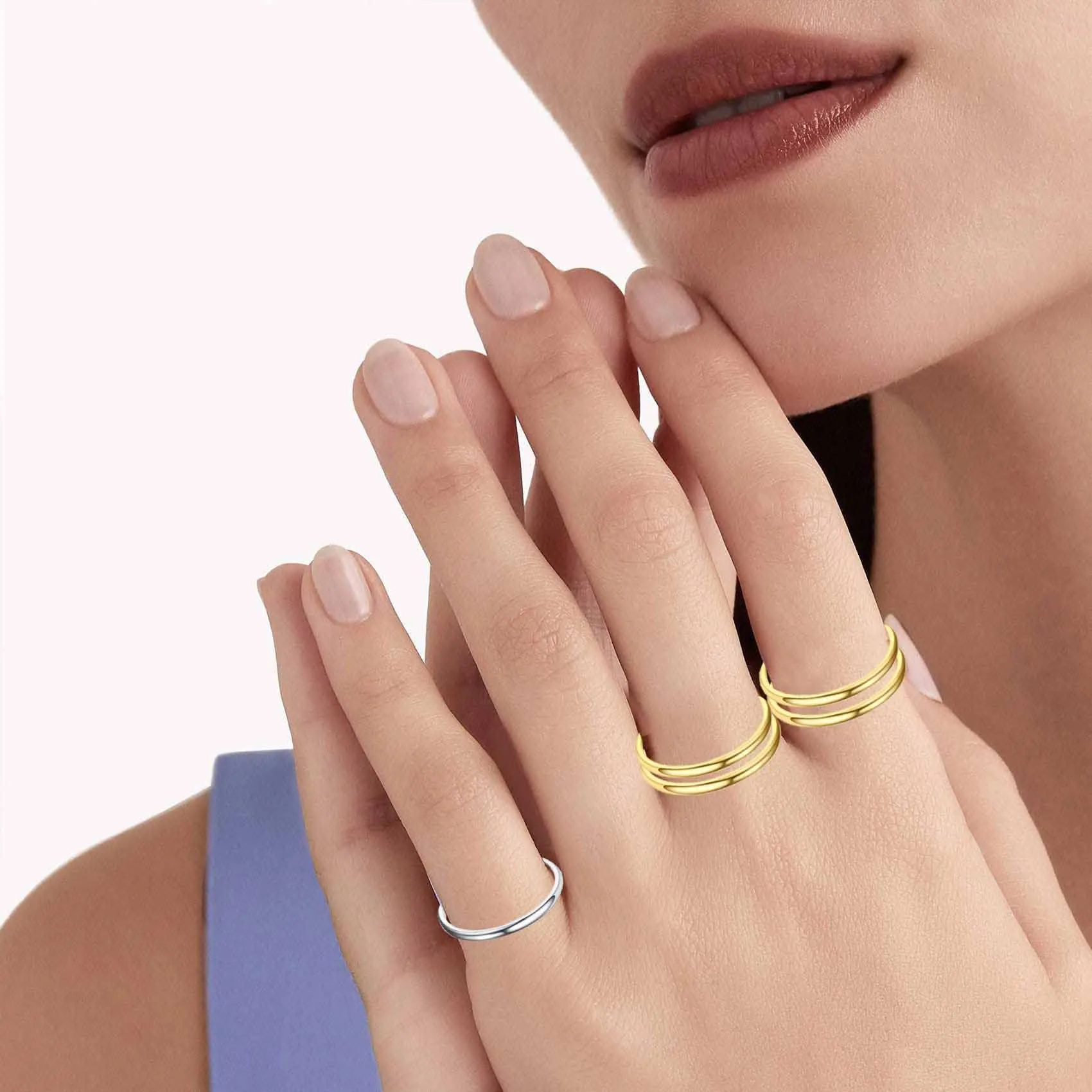 VELESAY Set di 12 Anelli Impilabili in Acciaio Inossidabile per Donna e Ragazze, Argento/Oro - immagine 4