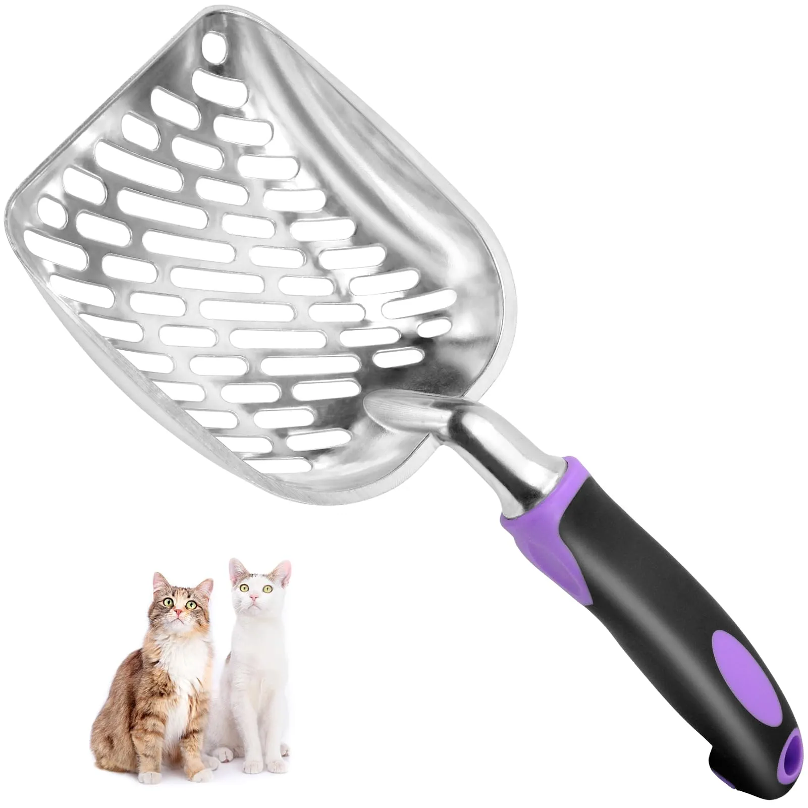 Apidgrowth Paletta per lettiera per gatti in metallo con manico lungo (Viola) - immagine 1