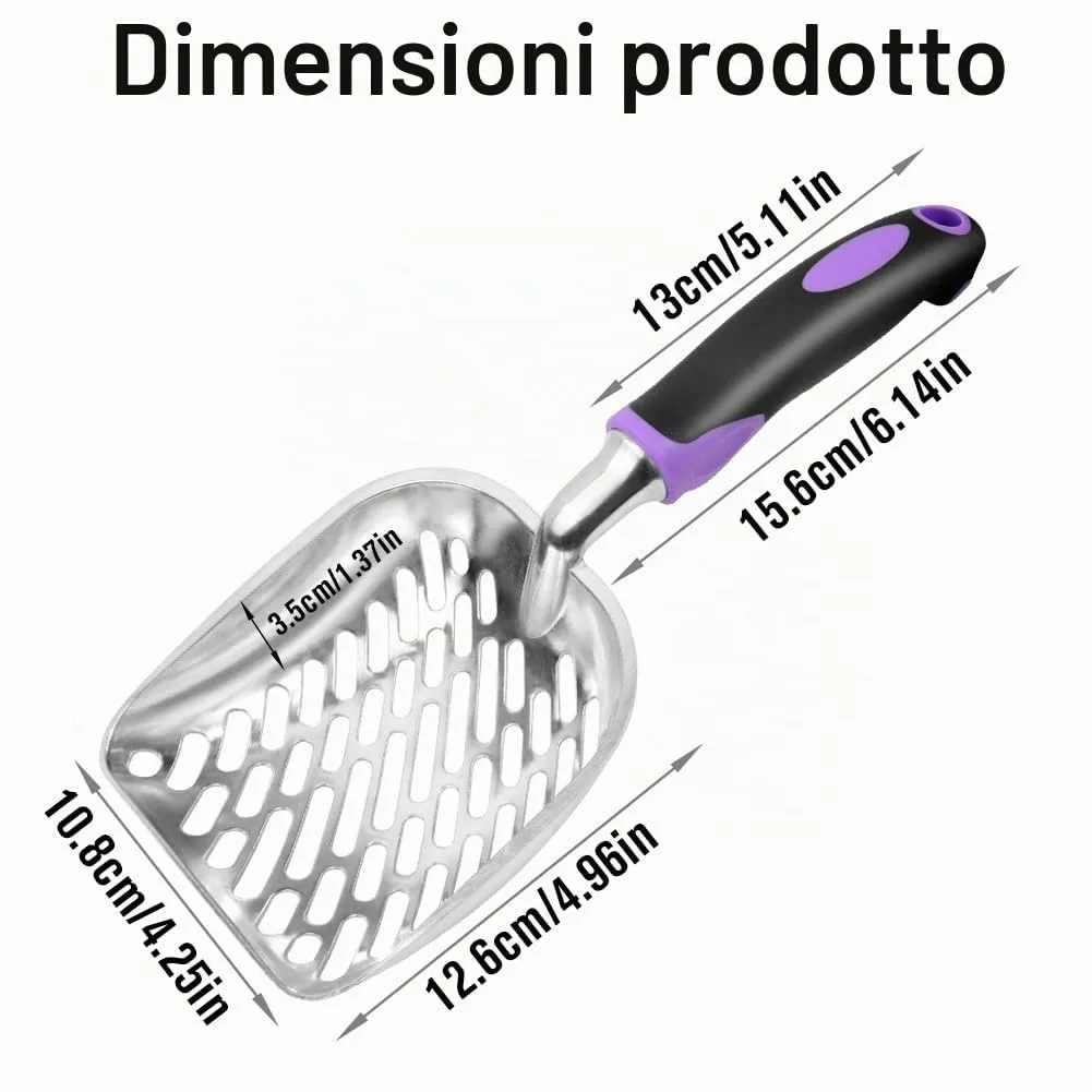 Apidgrowth Paletta per lettiera per gatti in metallo con manico lungo (Viola) - immagine 2