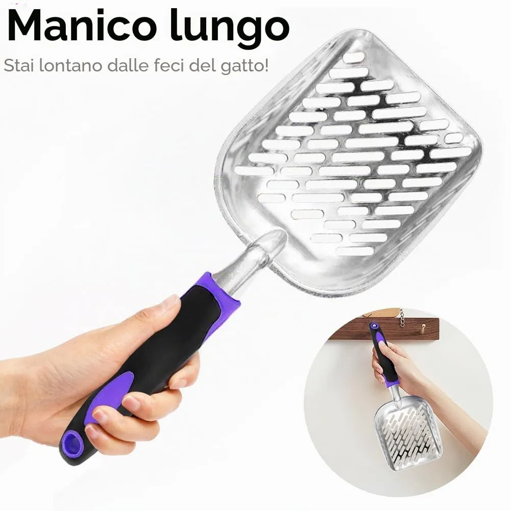 Apidgrowth Paletta per lettiera per gatti in metallo con manico lungo (Viola) - immagine 4