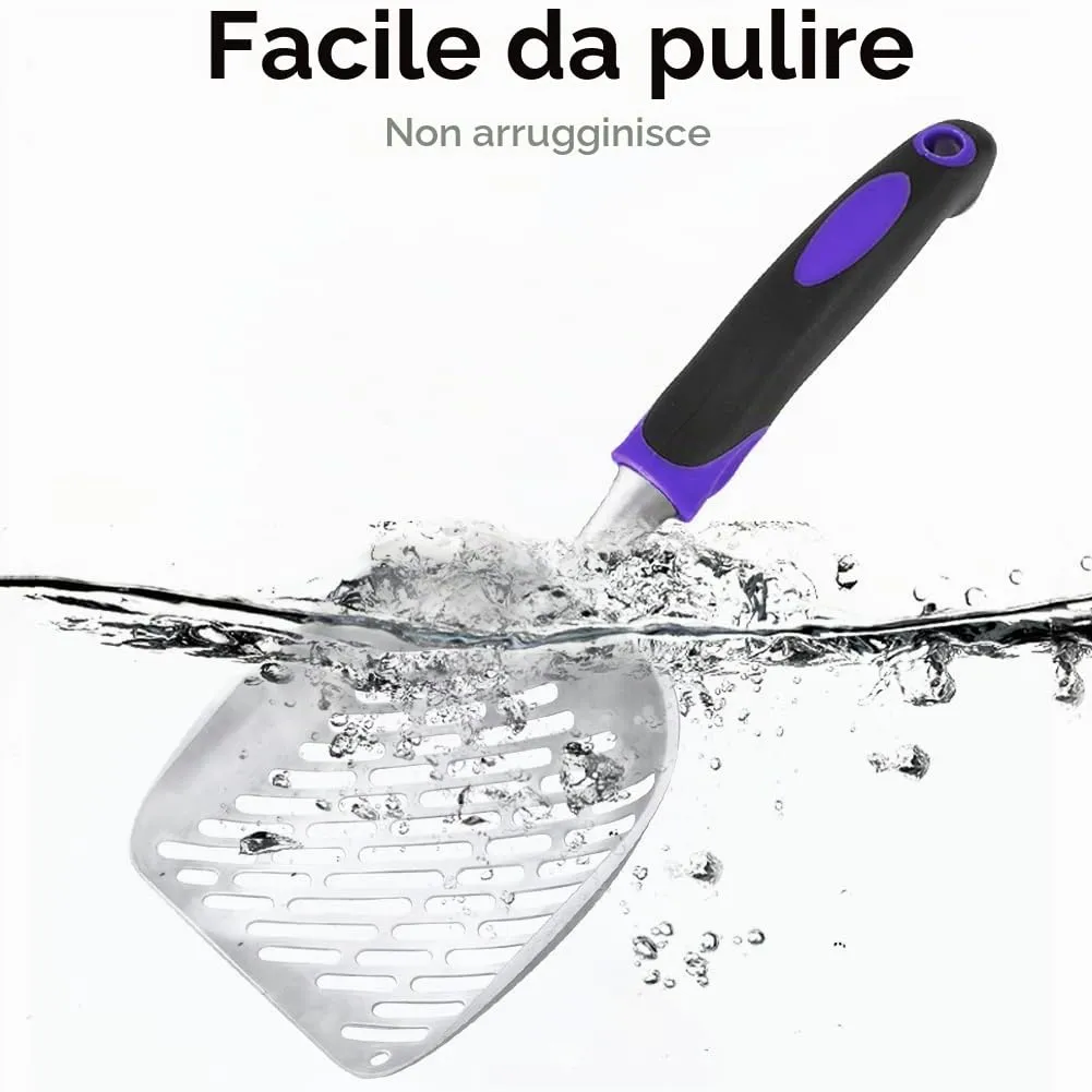 Apidgrowth Paletta per lettiera per gatti in metallo con manico lungo (Viola) - immagine 5