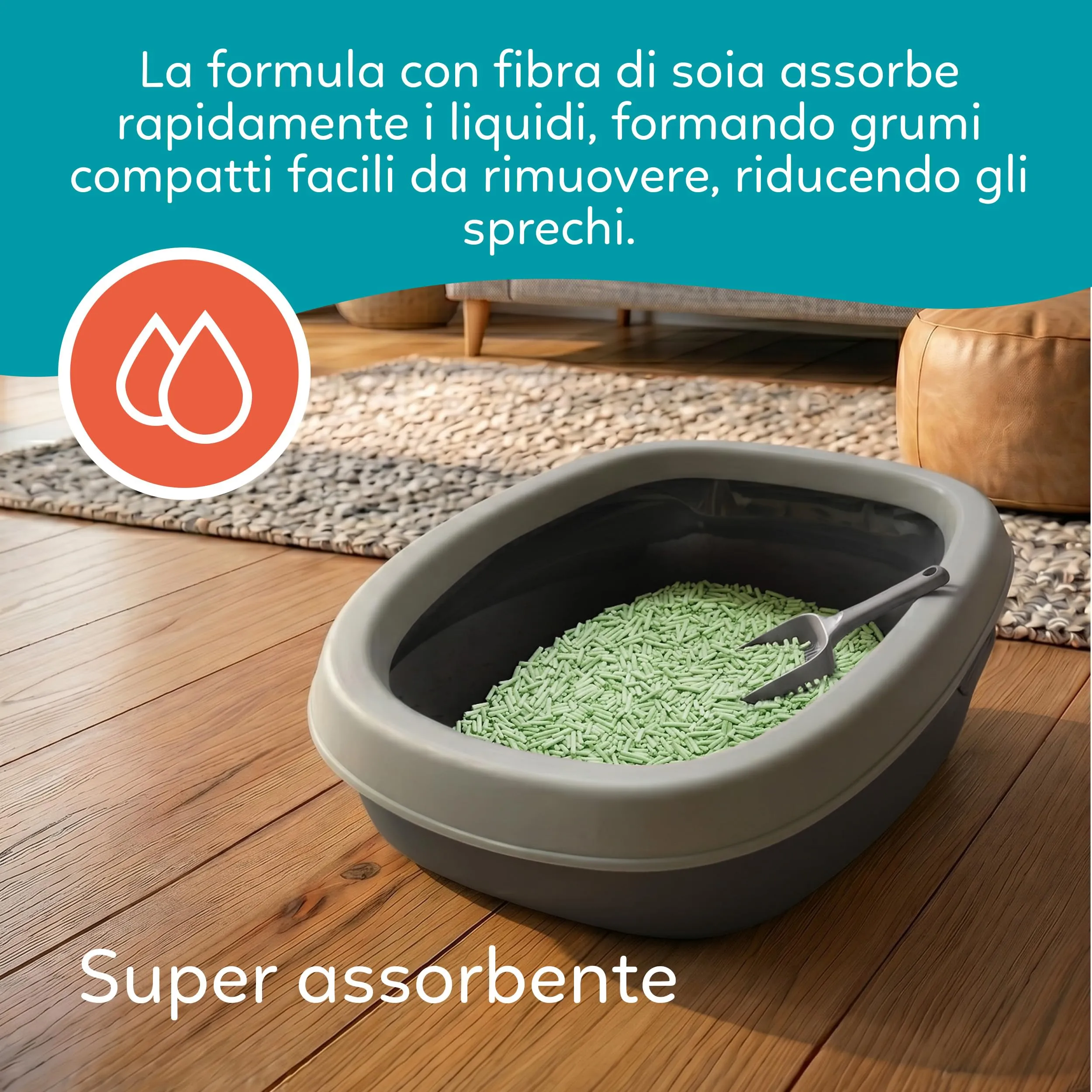 AQPET CattyGreen Lettiera di Soia Naturale per Gatti, Agglomerante Biodegradabile al Gelsomino, Smaltibile nel WC, 36 Litri - immagine 5