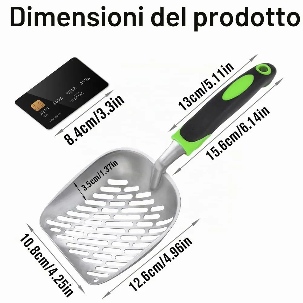 Apidgrowth Pala per lettiera metallica a griglia con manico lungo, Verde - immagine 2