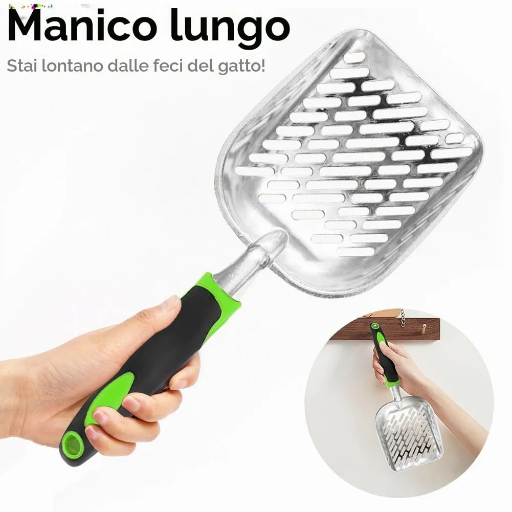 Apidgrowth Pala per lettiera metallica a griglia con manico lungo, Verde - immagine 4