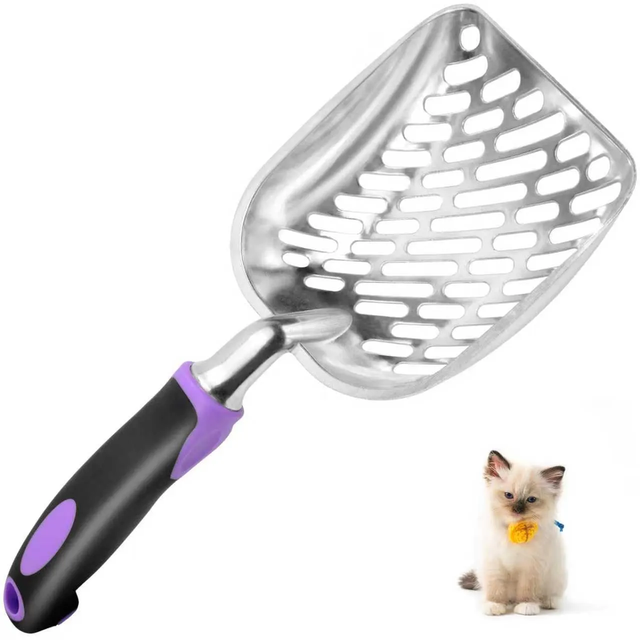 Apidgrowth Paletta Metallica per Lettiera Gatti con Manico Lungo - Viola Scuro - immagine 1