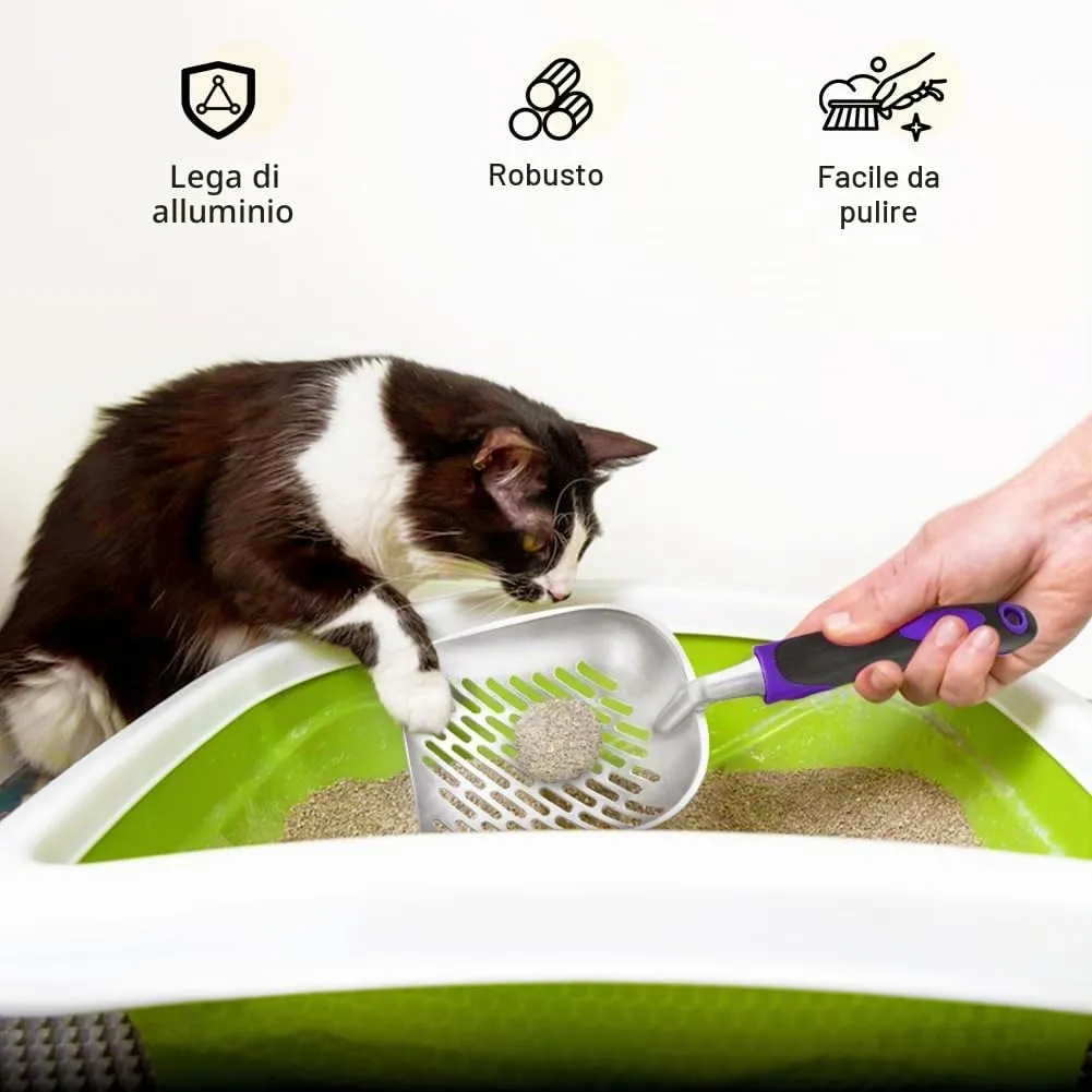 Apidgrowth Paletta Metallica per Lettiera Gatti con Manico Lungo - Viola Scuro - immagine 2