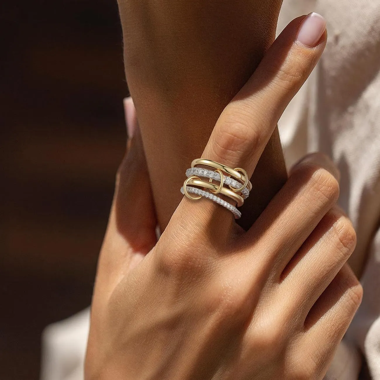 Emibele Anelli Impilabili per Donna, Fascia Mista Oro-Argento, Misura 10 - immagine 4