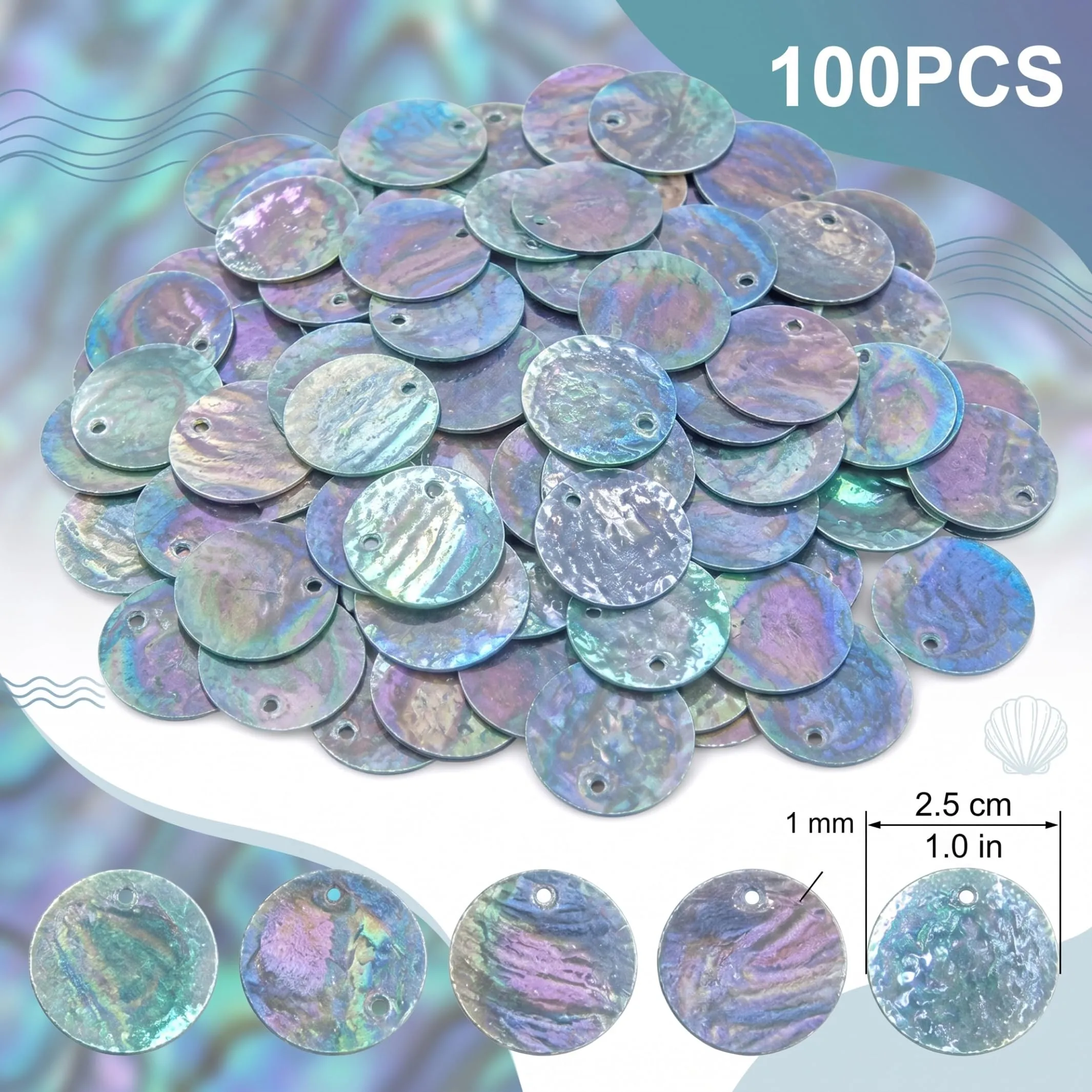 Gylvorix Conchiglie Capiz Preforate 25 mm per Artigianato, Blu, 100 Pezzi - immagine 5