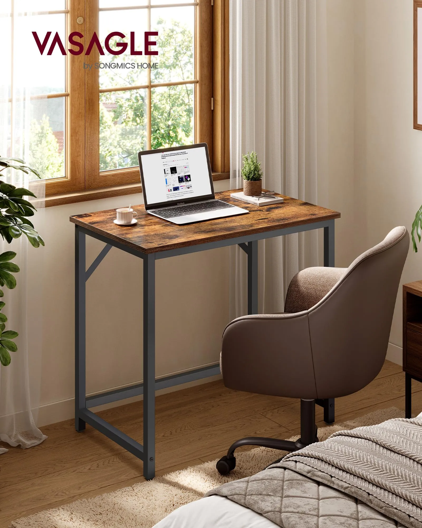 VASAGLE Scrivania per Computer, 50 x 80 x 76 cm, Marrone Vintage e Nero Inchiostro, LWD038B01 - immagine 2