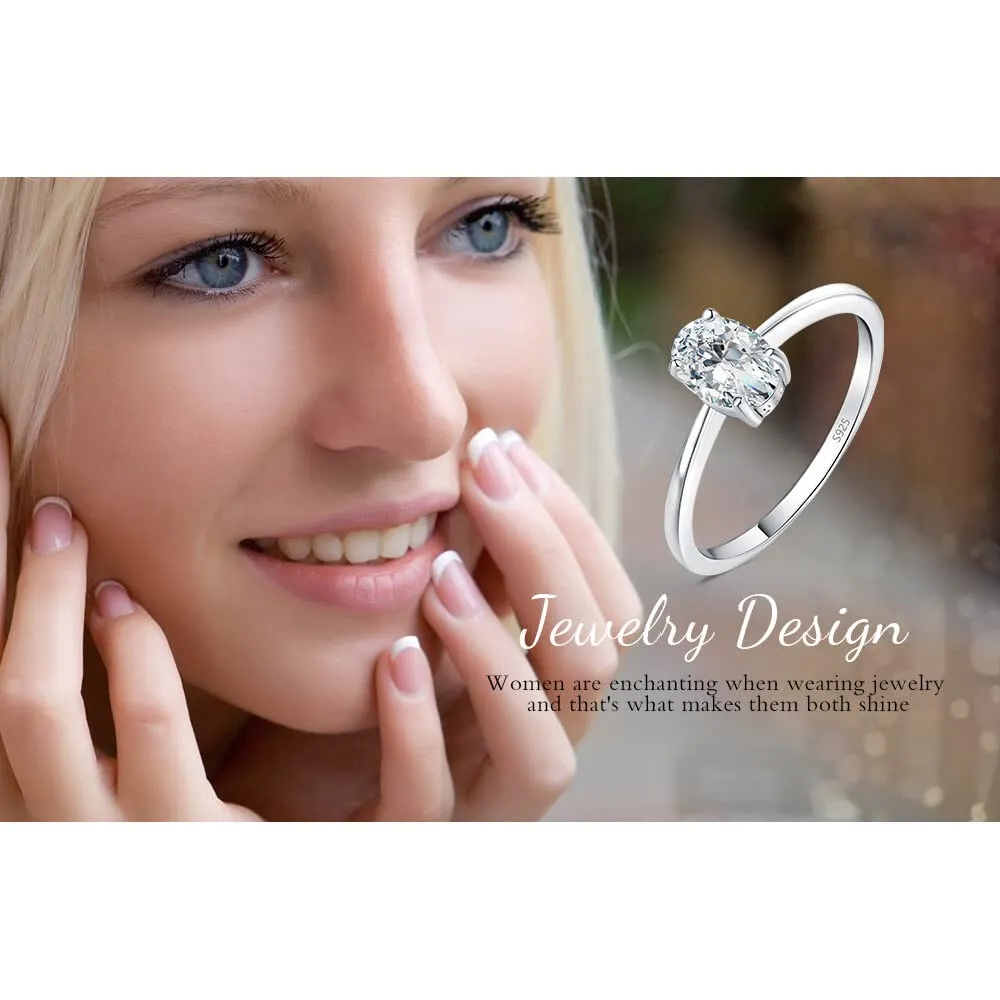 JewelryPalace Anello Solitario Donna in Argento 925 con Moissanite Taglio Ovale, Oro Bianco - immagine 6