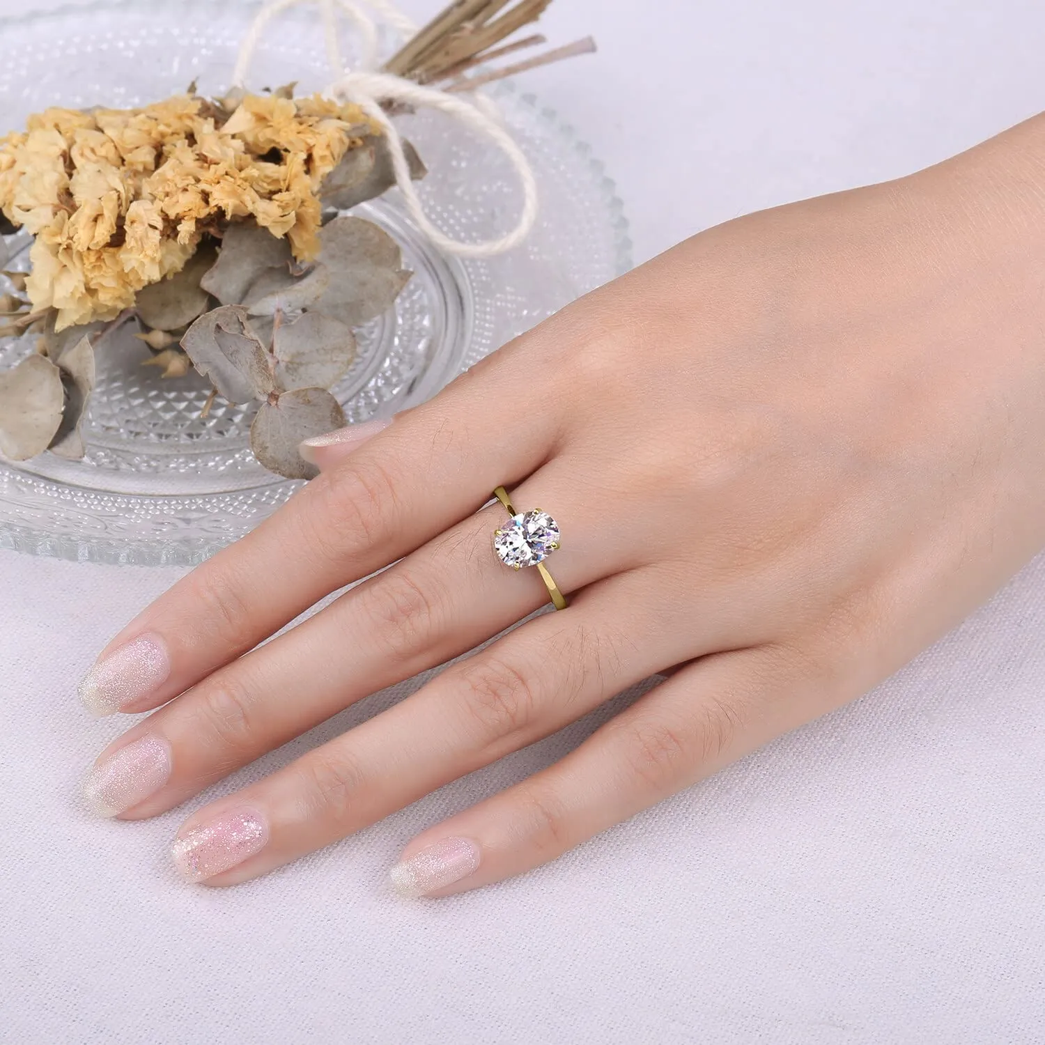 JewelryPalace Classico Anello Solitario in Argento 925 con Cubica Zirconia 2ct Taglio Ovale, Taglia 19.5 - immagine 4