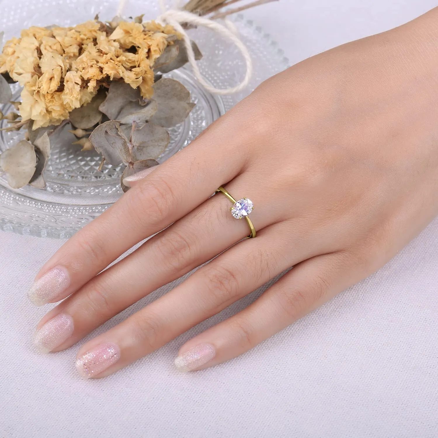 JewelryPalace Anello Solitario Donna Argento 925 con Zirconia Cubica Taglio Ovale, Oro, Taglia 18.5 - immagine 4