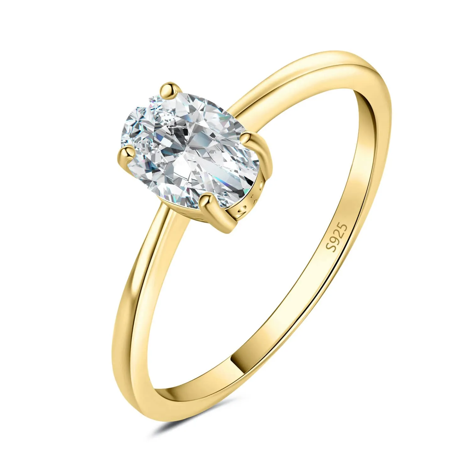 JewelryPalace Classico Anello Solitario Donna in Argento 925 con Moissanite 1ct Taglio Ovale, Oro, Misura 13 - immagine 1