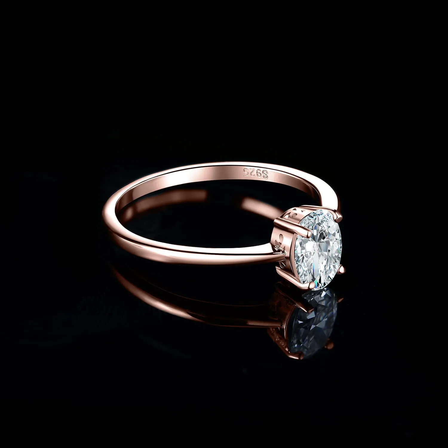 JewelryPalace Classico Anello Solitario Donna Argento 925 con Zirconia Cubica 1ct Taglio Ovale Oro Rosa, Taglia 14.5 - immagine 3