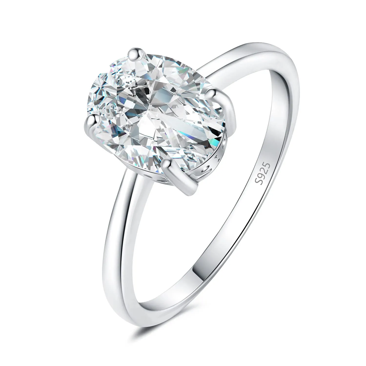 JewelryPalace Classico Anello Solitario Donna in Argento 925 con Zirconia Cubica 2ct Taglio Ovale, Taglia 18.5 - immagine 1