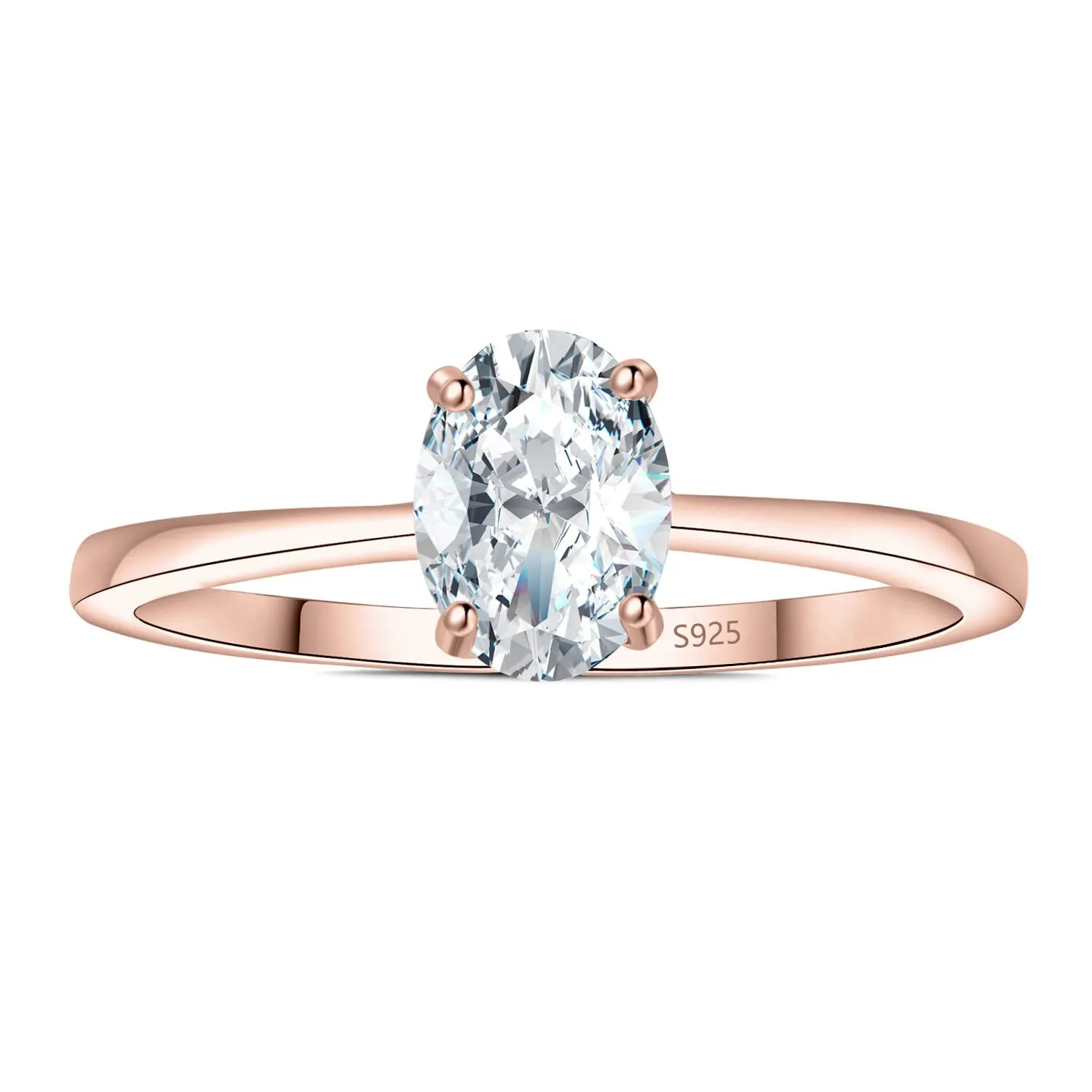 JewelryPalace Classico Anello Solitario Donna Argento 925 con Zirconia Cubica 1ct Taglio Ovale, Oro Rosa, Taglia 19.5 - immagine 5