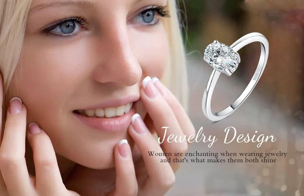 JewelryPalace Classico Anello Solitario in Argento 925 con Cubica Zirconia, Pietra a Taglio Ovale, Fede Nuziale per Donna - immagine 6