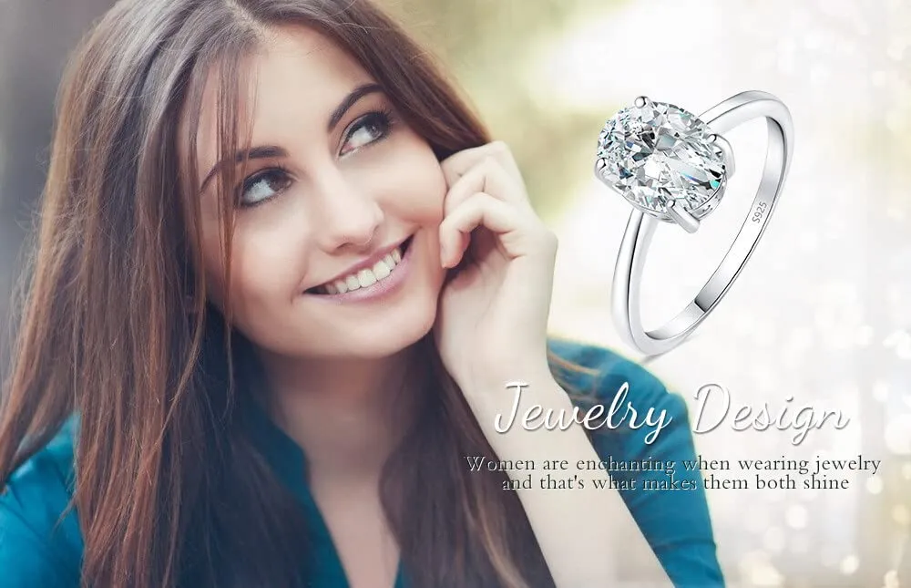 JewelryPalace Classico Anello Solitario Donna Argento 925 con Cubica Zirconia 2ct Taglio Ovale, Taglia 10.5 - immagine 6