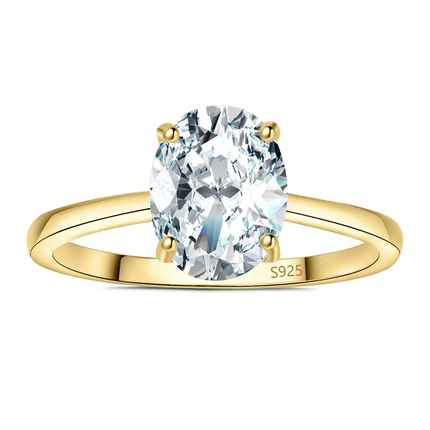 JewelryPalace Classico Anello Solitario in Argento 925 con Cubica Zirconia 2ct, Taglio Ovale, Oro, Taglia 8 - immagine 5