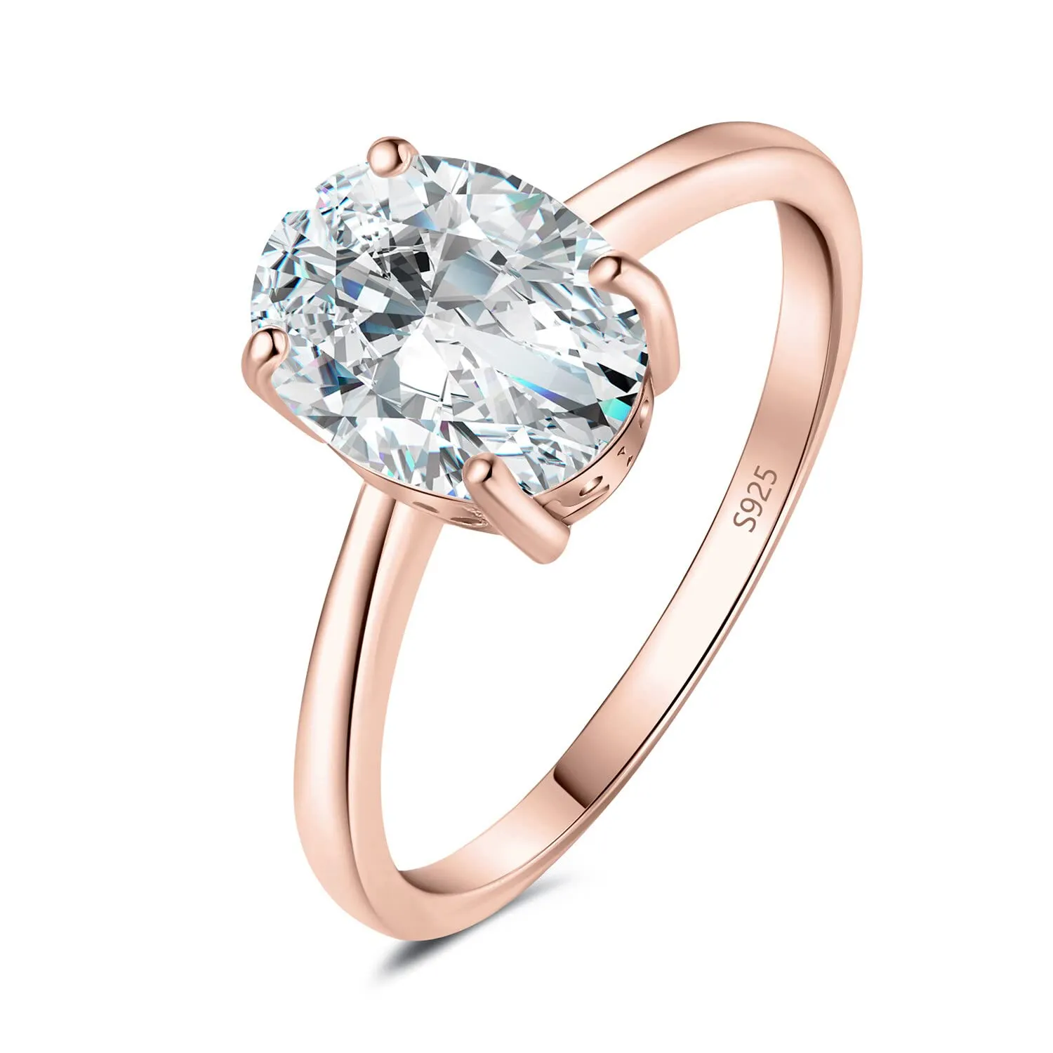 JewelryPalace Anello Solitario Donna Argento 925 con Zirconia Cubica 2ct Taglio Ovale Oro Rosa Taglia 22 - immagine 1